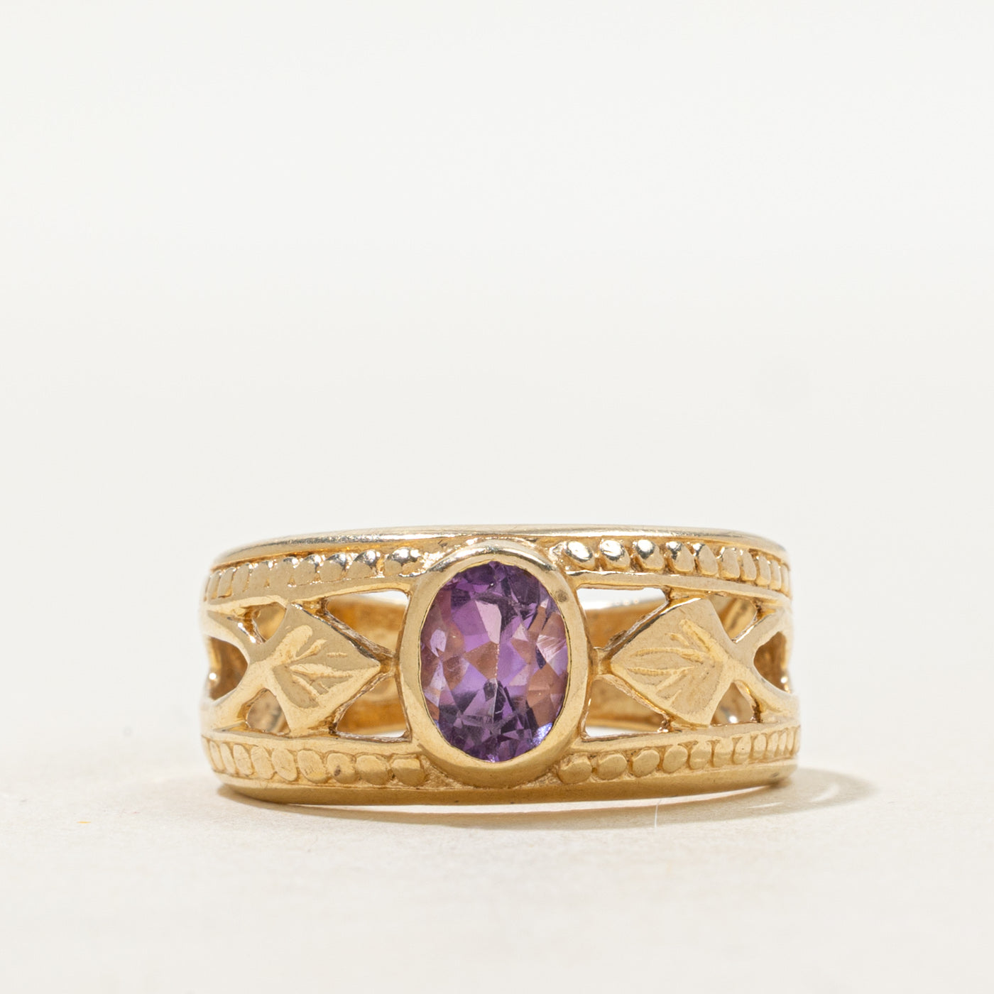 Bezel Set Amethyst Openwork Ring | 0.85ct | SZ 7