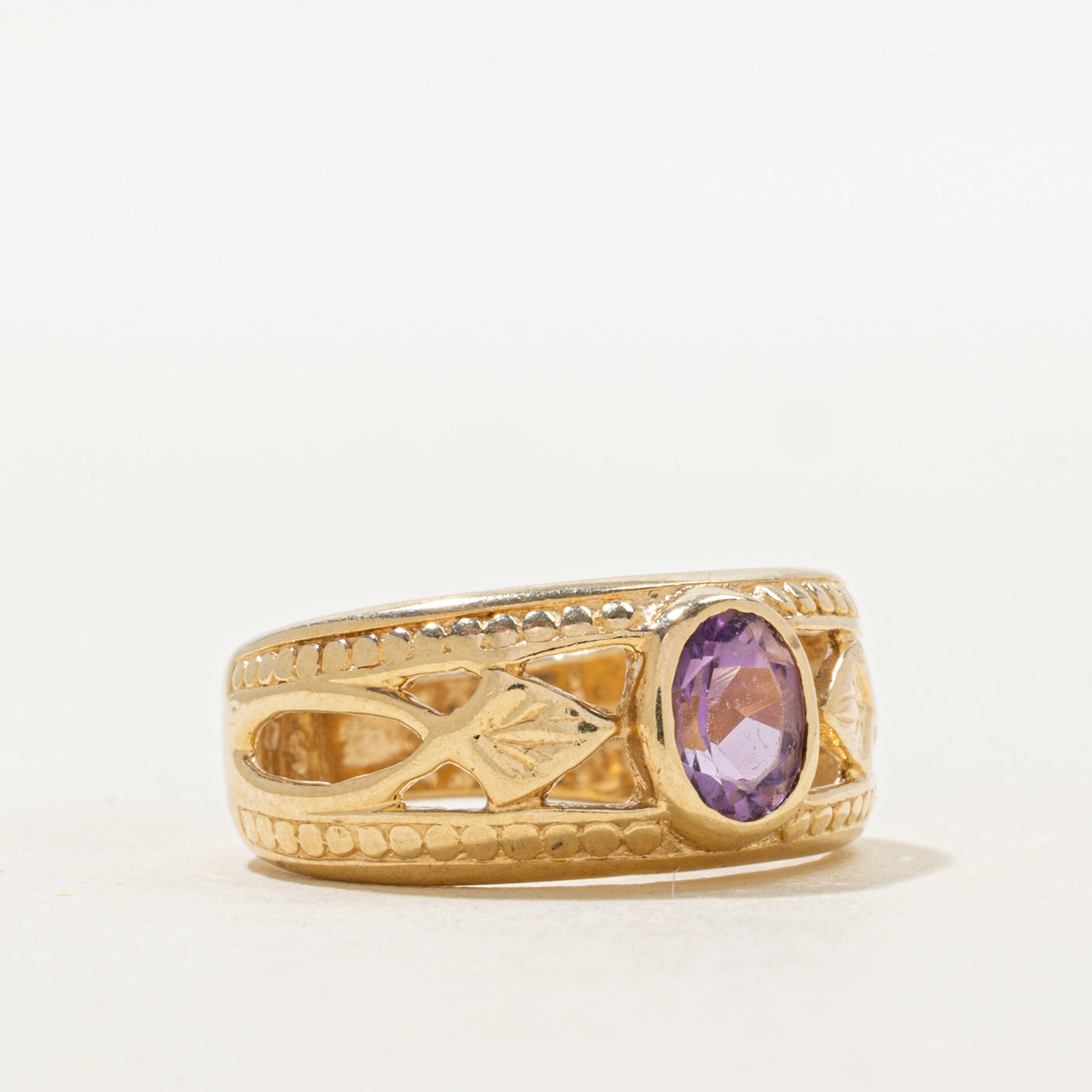 Bezel Set Amethyst Openwork Ring | 0.85ct | SZ 7