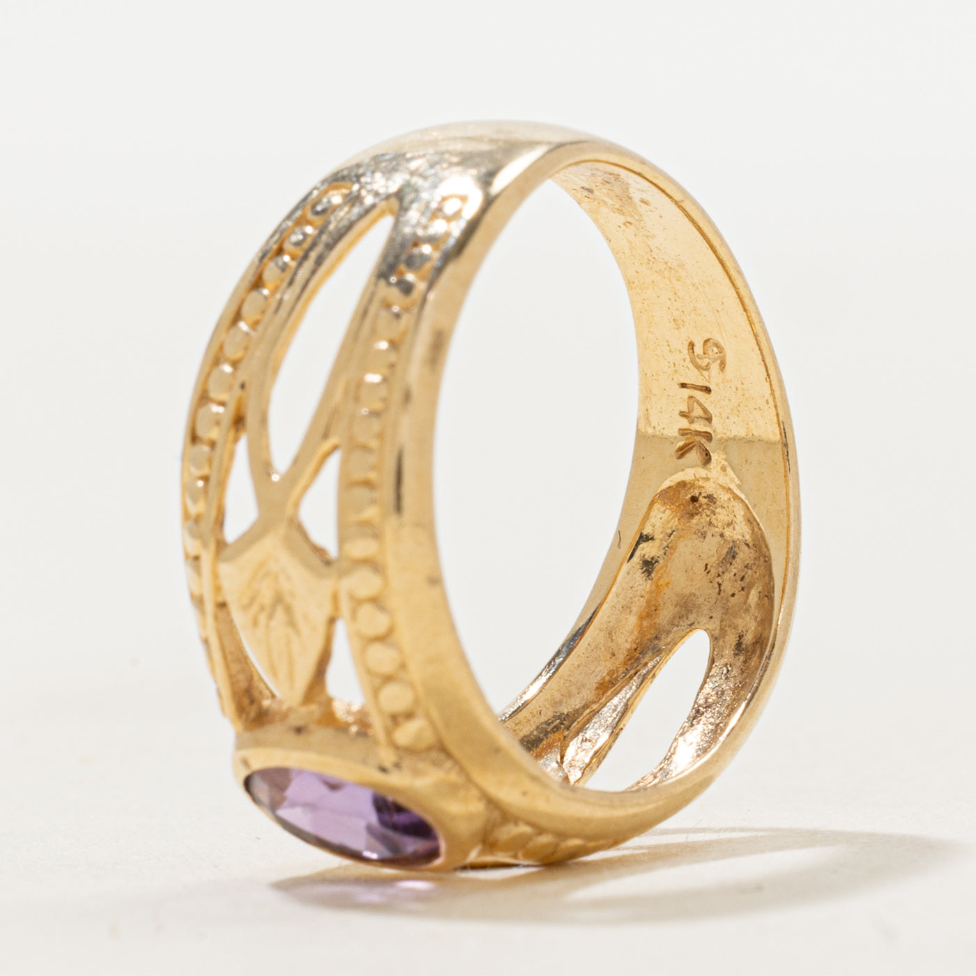 Bezel Set Amethyst Openwork Ring | 0.85ct | SZ 7