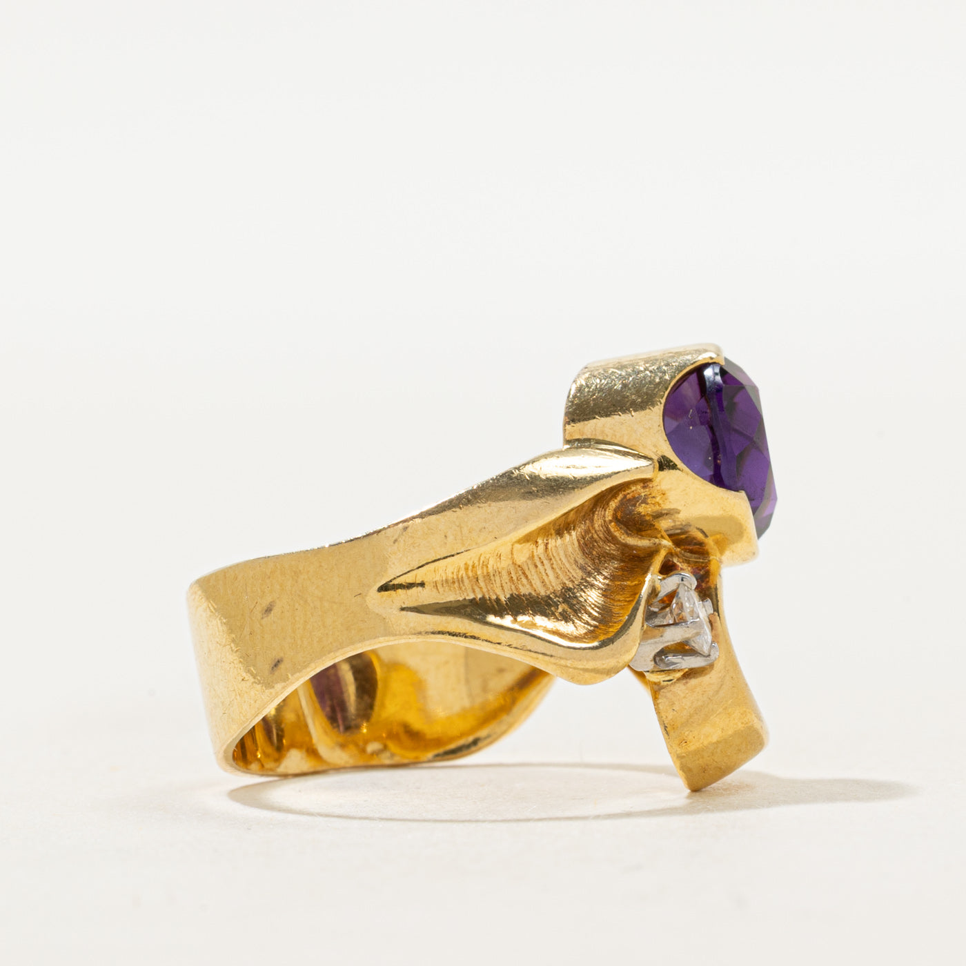 18k Bezel Set Amethyst & Diamond Cocktail Ring | 1.80ct, 0.10ct | SZ 6.5