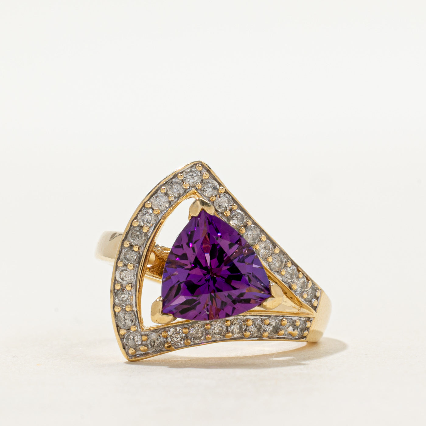Trillion Cut Amethyst & Diamond Openwork Geometric Cocktail Ring | 2.00ct, 0.42ctw | SZ 7