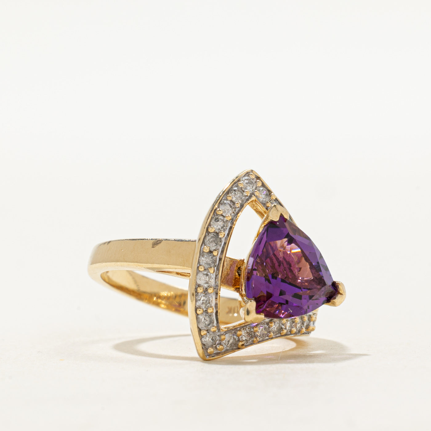Trillion Cut Amethyst & Diamond Openwork Geometric Cocktail Ring | 2.00ct, 0.42ctw | SZ 7