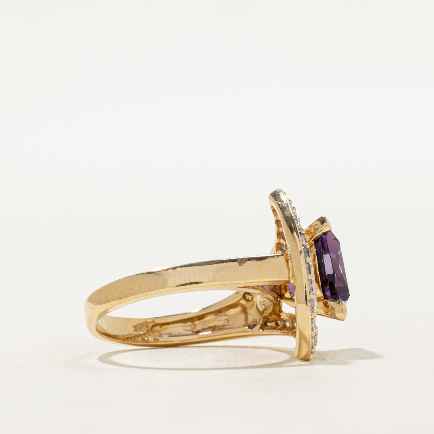 Trillion Cut Amethyst & Diamond Openwork Geometric Cocktail Ring | 2.00ct, 0.42ctw | SZ 7