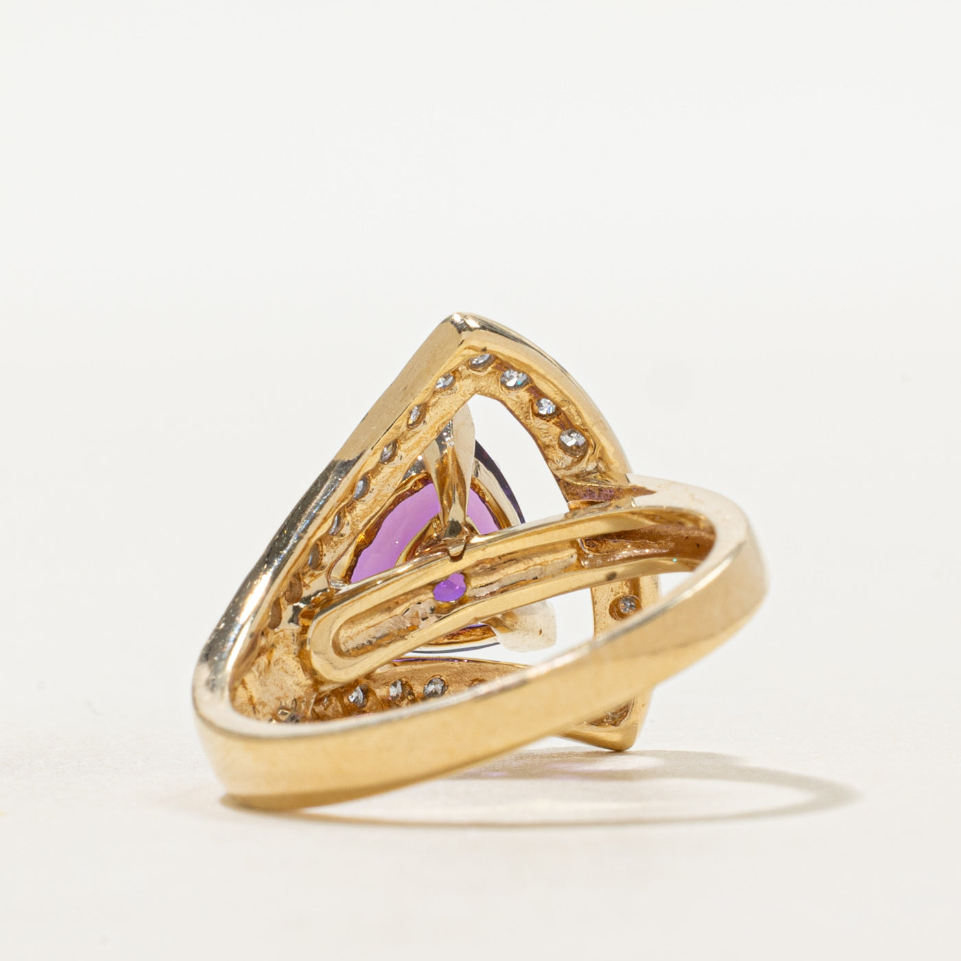 Trillion Cut Amethyst & Diamond Openwork Geometric Cocktail Ring | 2.00ct, 0.42ctw | SZ 7