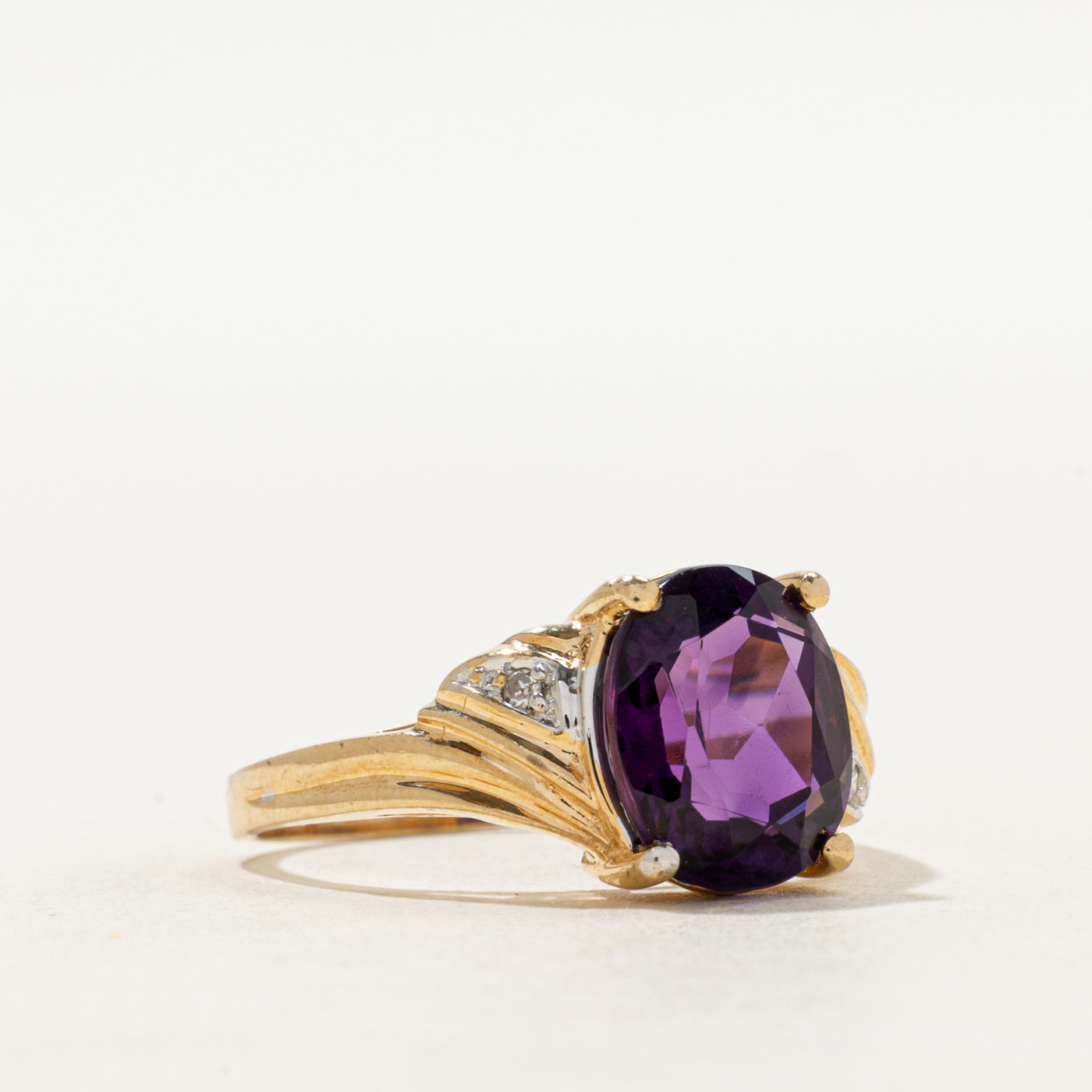 Basket Set Amethyst & Diamond Cocktail Ring | 4.50ct, 0.02ctw | SZ 8.75