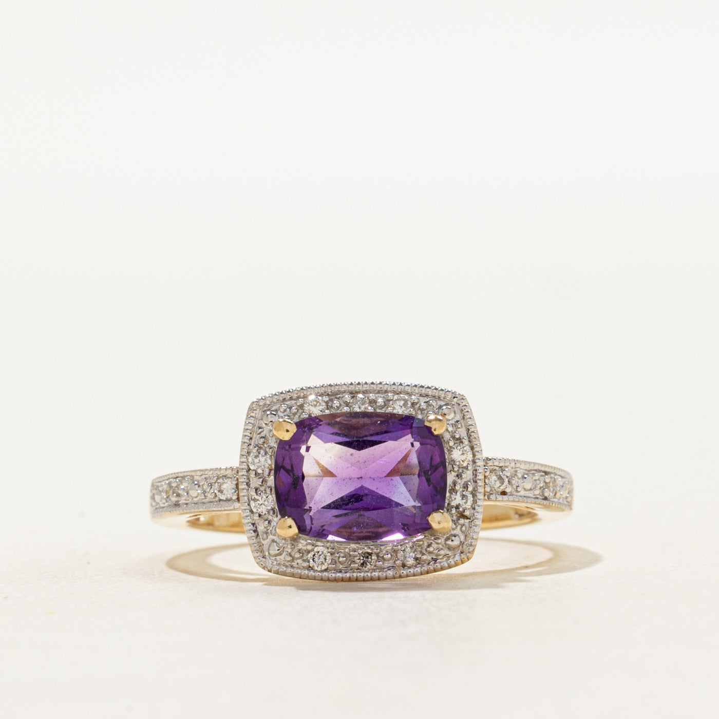 Illusion Set Cushion Cut Amethyst & Diamond Ring | 1.50ct, 0.07ctw | SZ 6.5