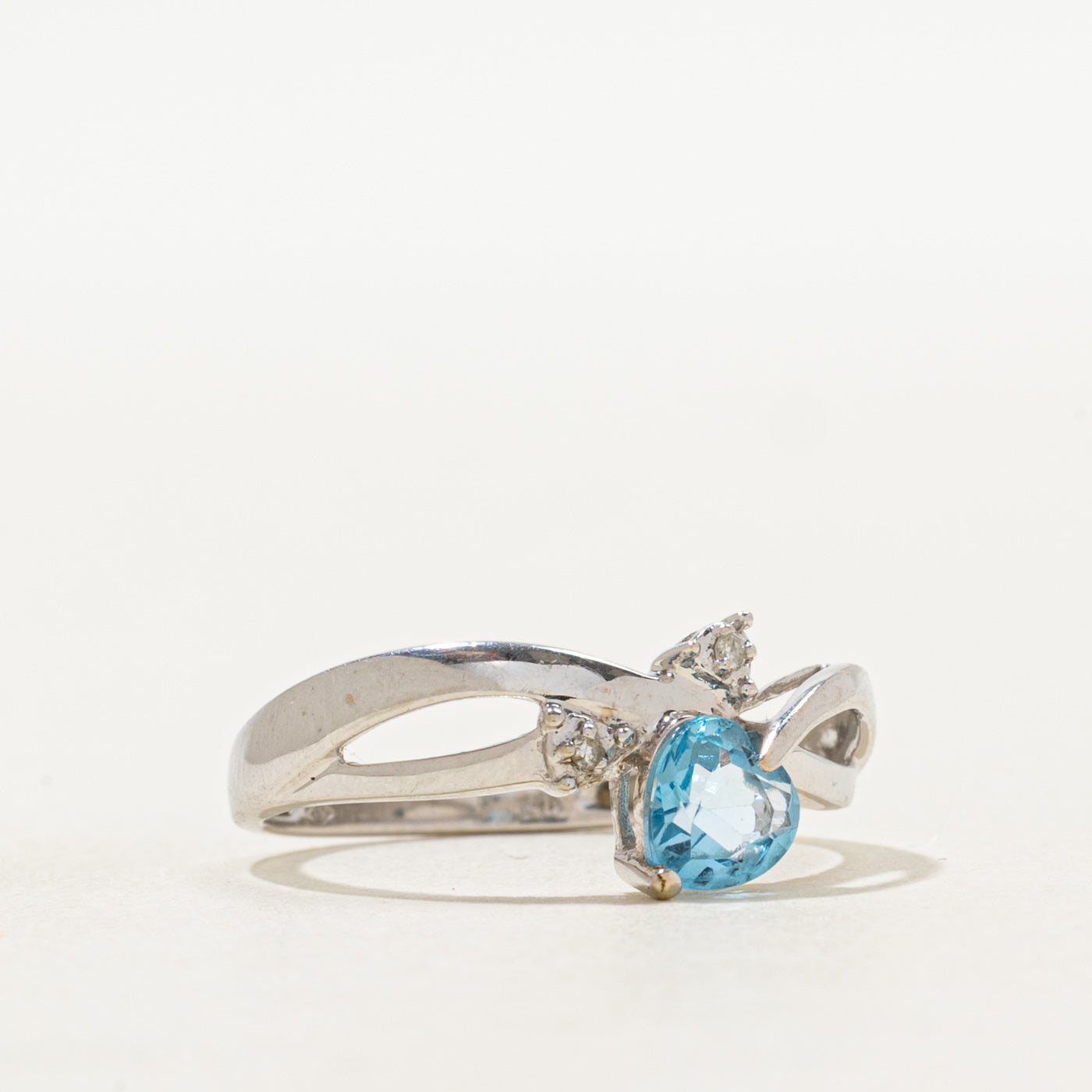 Blue Topaz & Diamond Heart Ring | 0.50ct, 0.01ctw | SZ 6.5