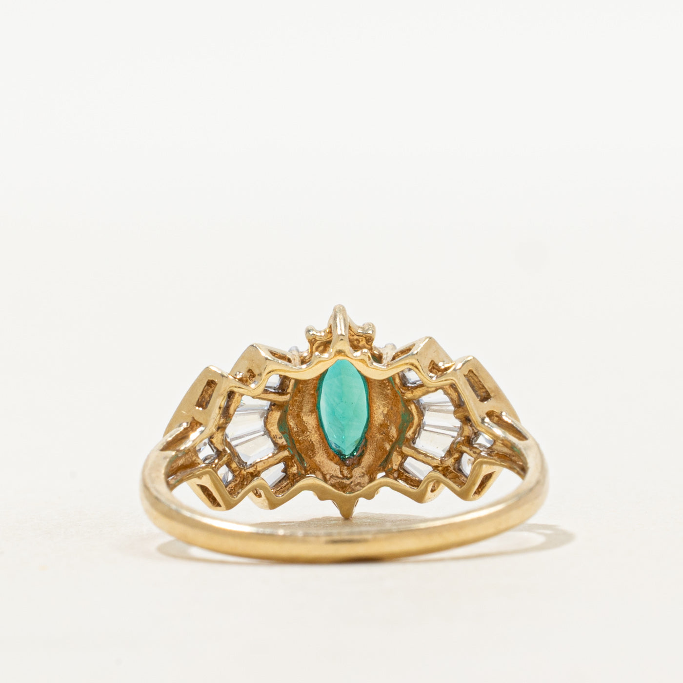 Channel Set Synthetic Emerald & Diamond Ring | 0.25ct, 0.44ctw | SZ 7.25