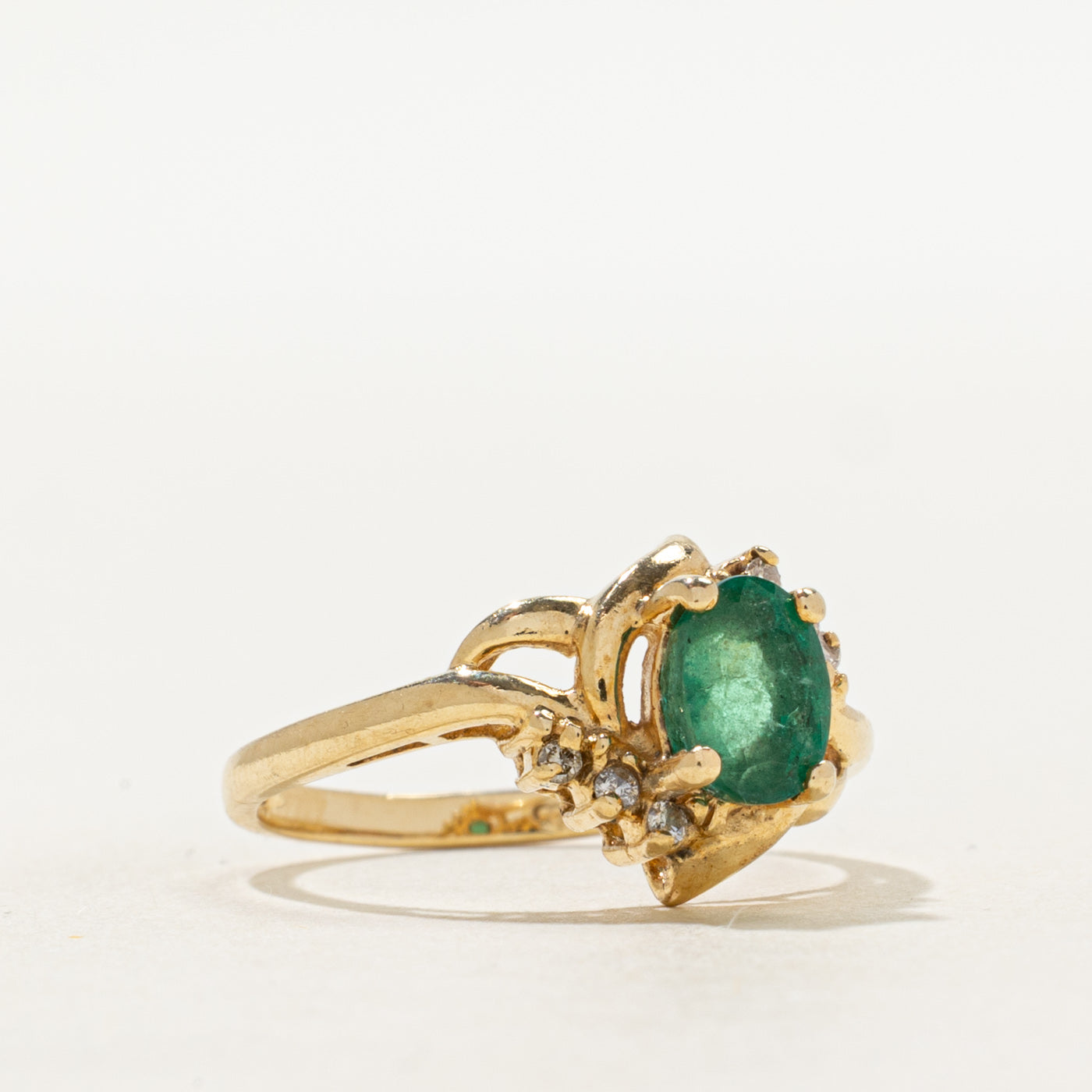 Basket Set Emerald & Diamond Ring | 0.66ct, 0.06ctw | SZ 6.5