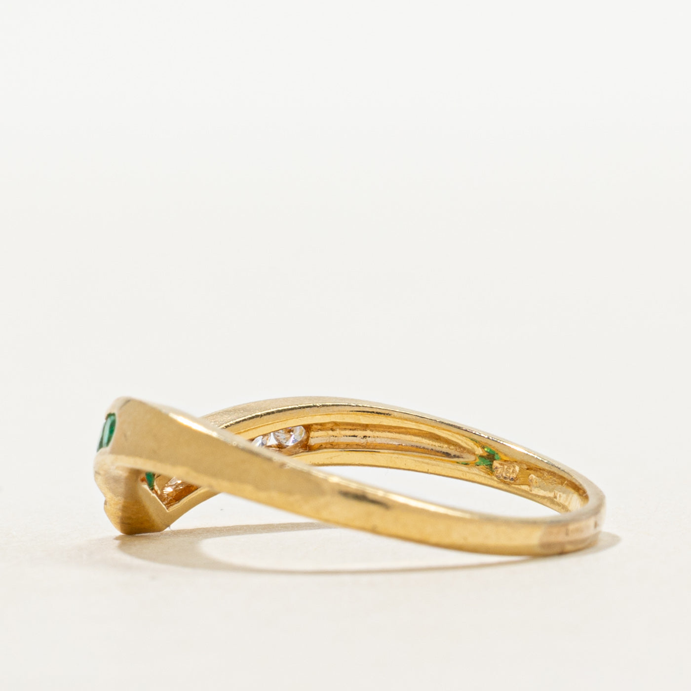 18k Channel Set Emerald & Diamond Chevron Ring | 0.15ctw, 0.10ctw | SZ 7.75