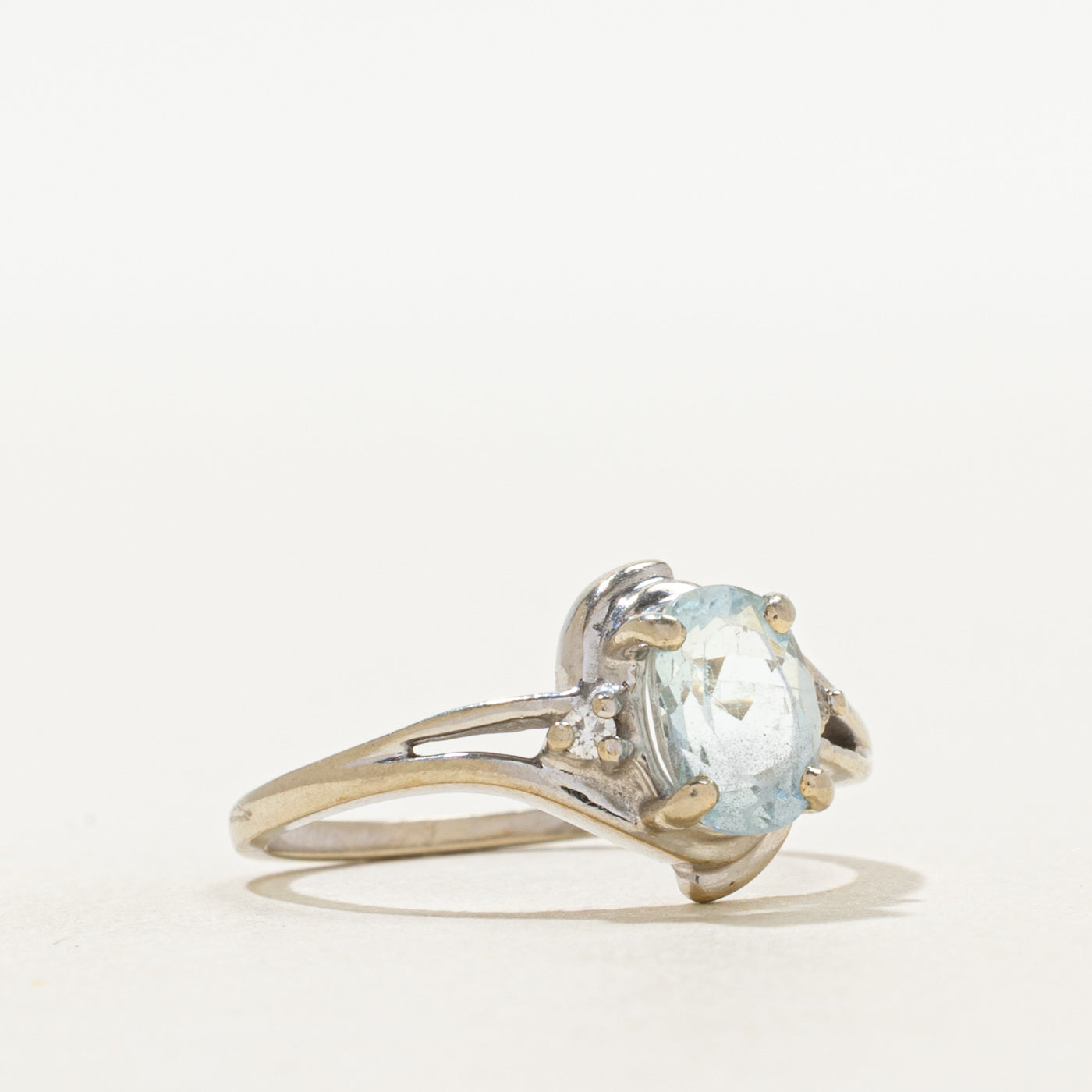 Aquamarine & Diamond Openwork Bypass Ring | 0.70ct, 0.03ct | SZ 5.25