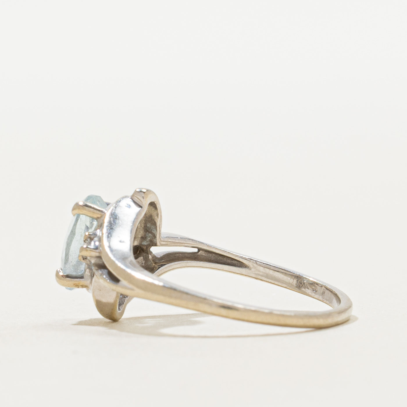 Aquamarine & Diamond Openwork Bypass Ring | 0.70ct, 0.03ct | SZ 5.25