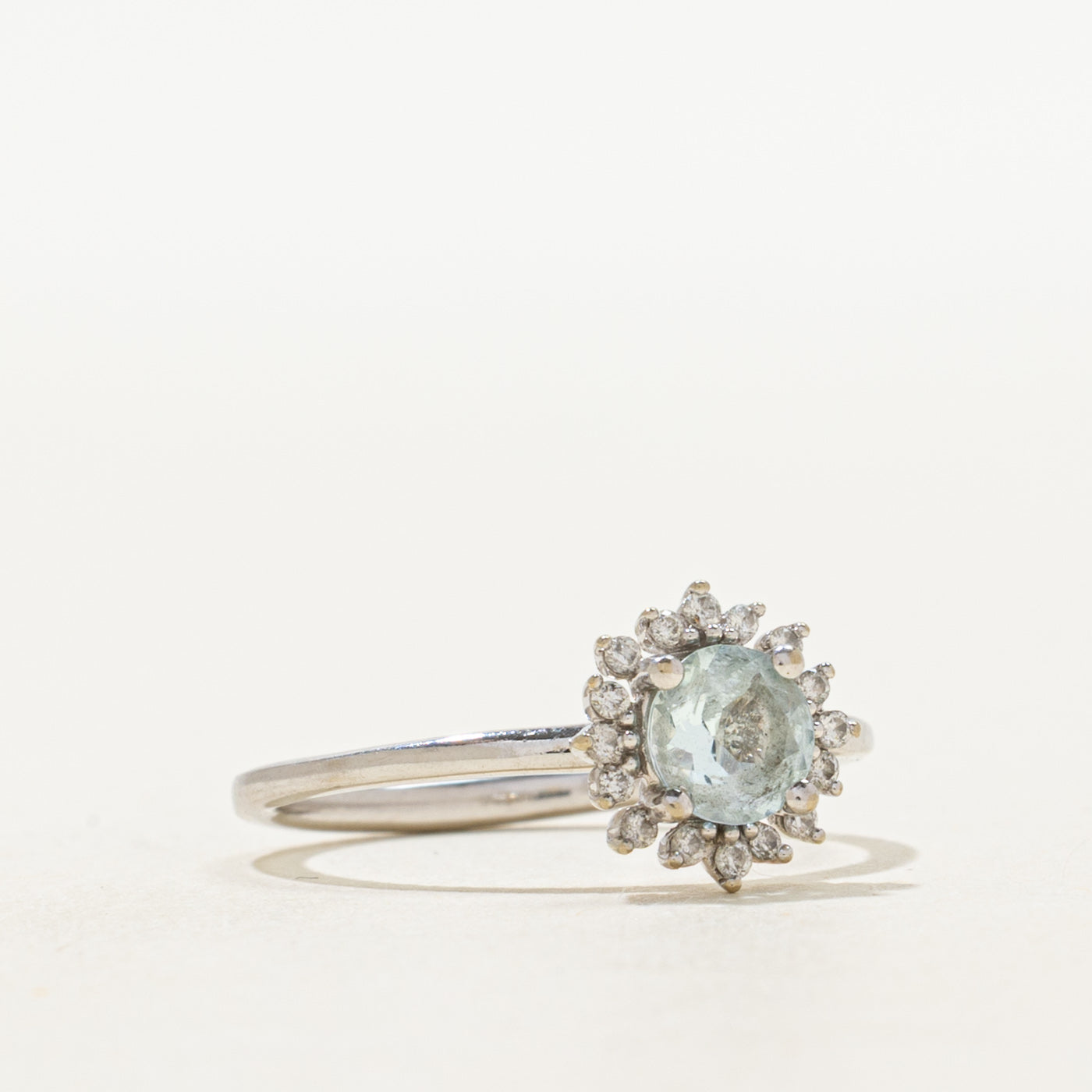 White Gold Aquamarine & Diamond Snowflake Ring | 0.38ct, 0.08ctw | SZ 4.75