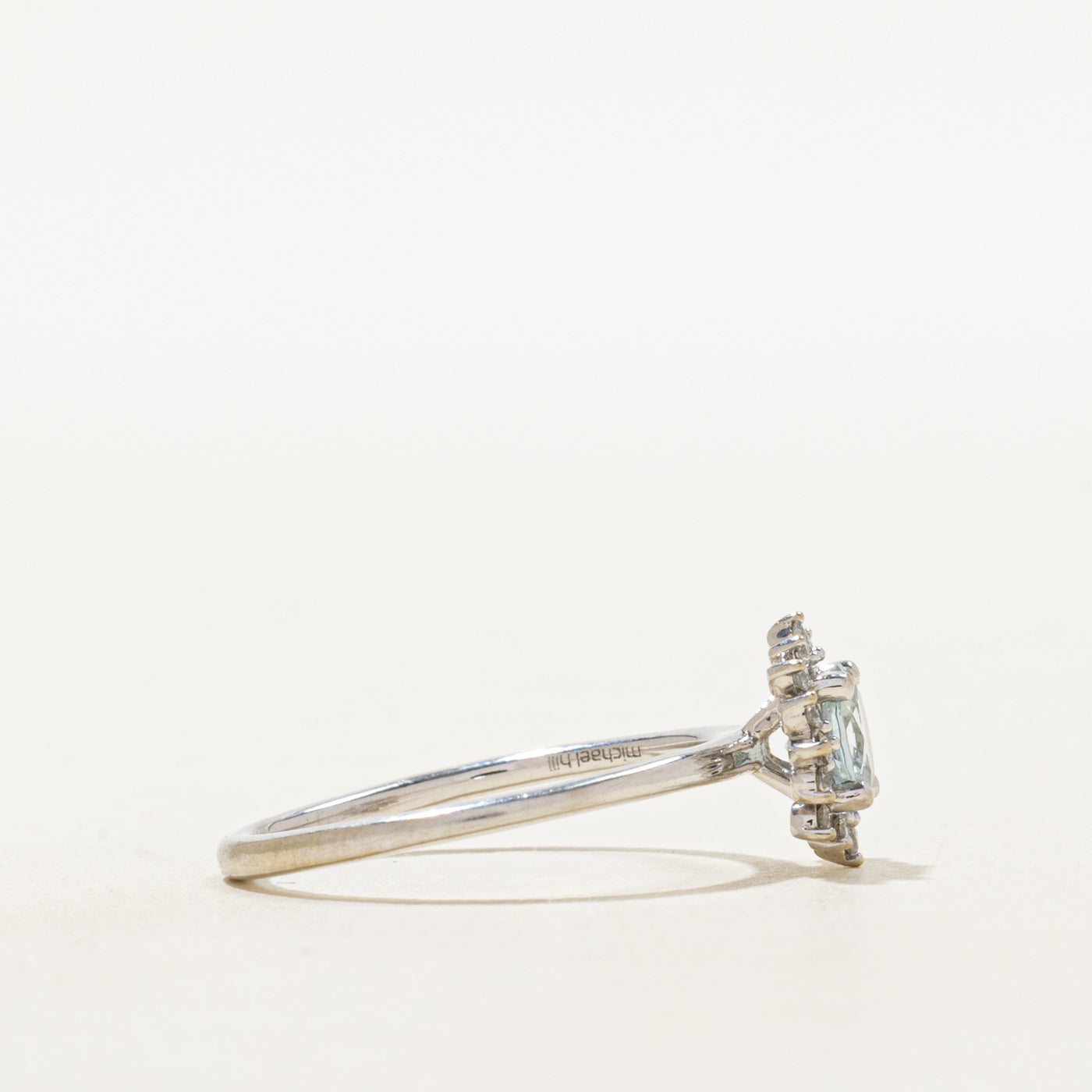 White Gold Aquamarine & Diamond Snowflake Ring | 0.38ct, 0.08ctw | SZ 4.75