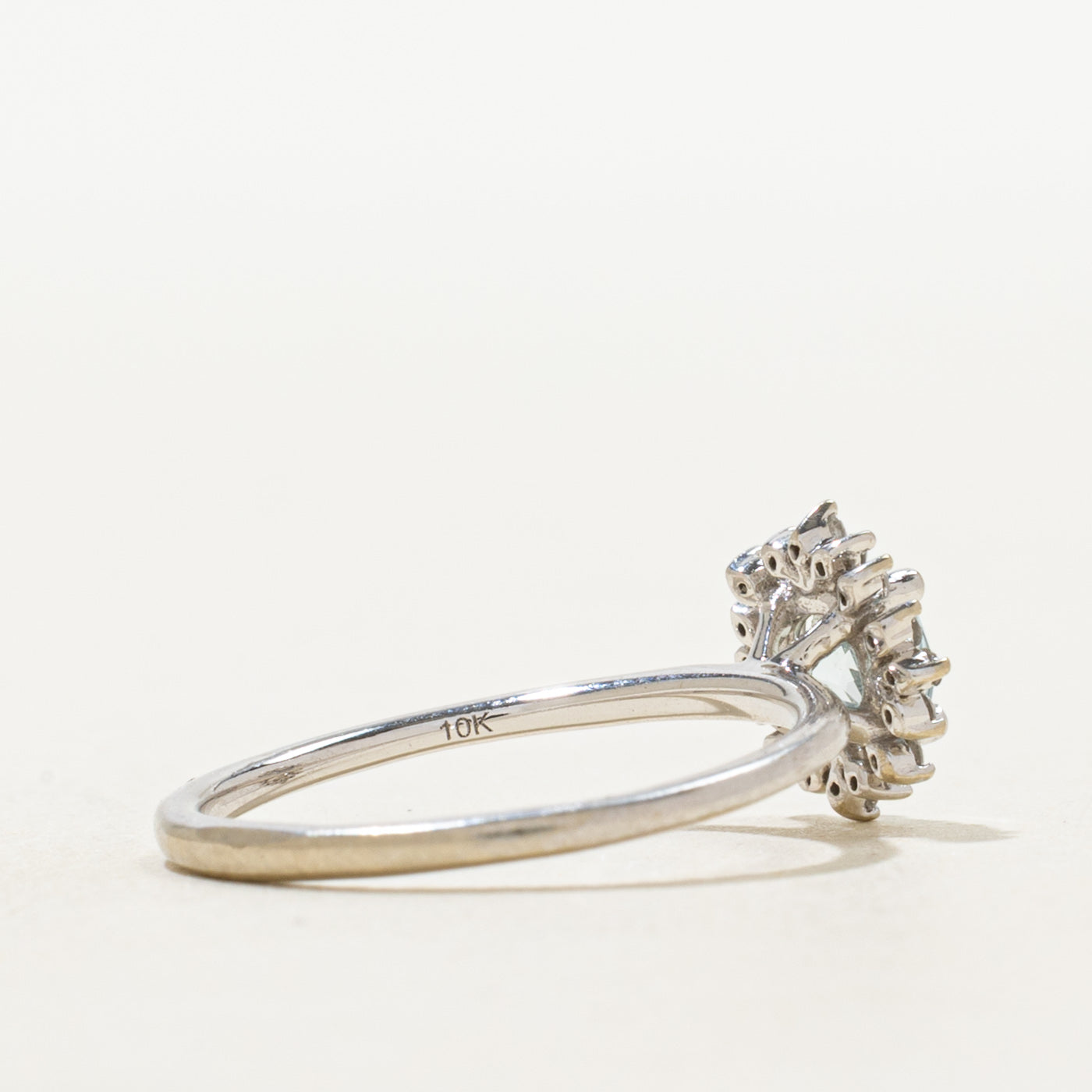 White Gold Aquamarine & Diamond Snowflake Ring | 0.38ct, 0.08ctw | SZ 4.75
