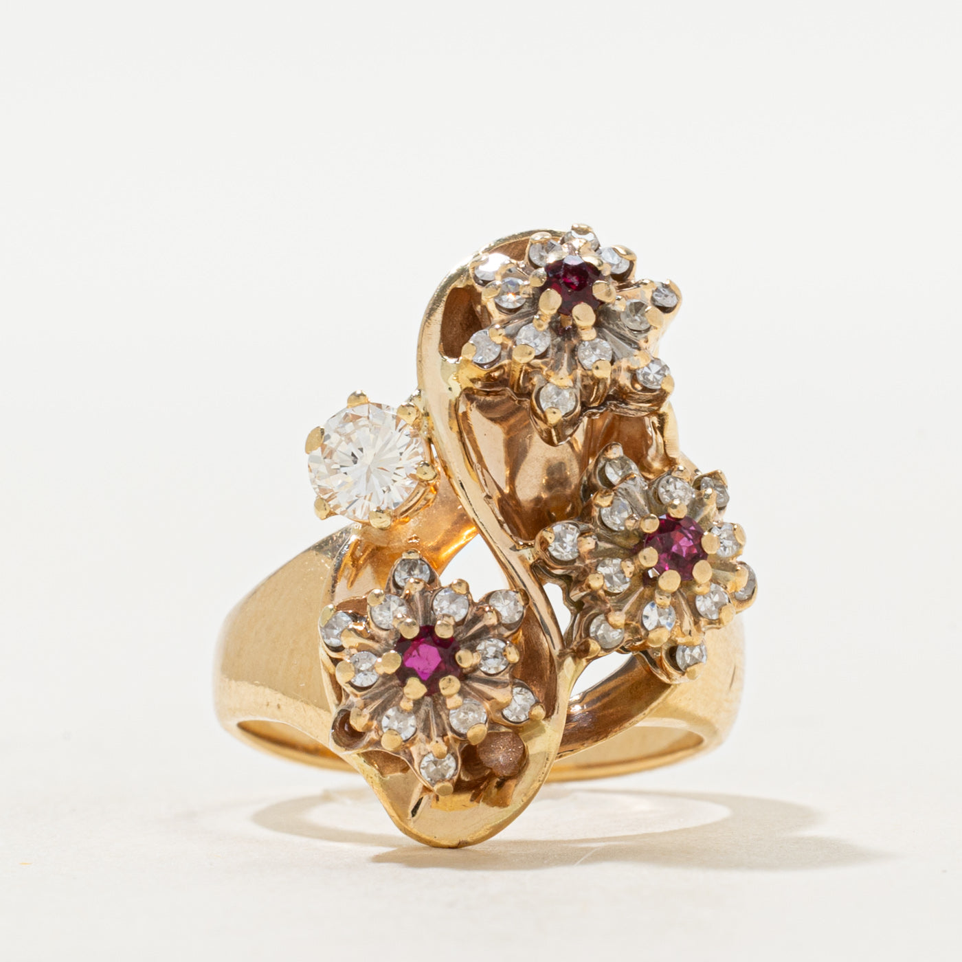 Ruby & Diamond Cluster Flower Cocktail Ring | 0.16ctw, 0.42ctw | SZ 5.