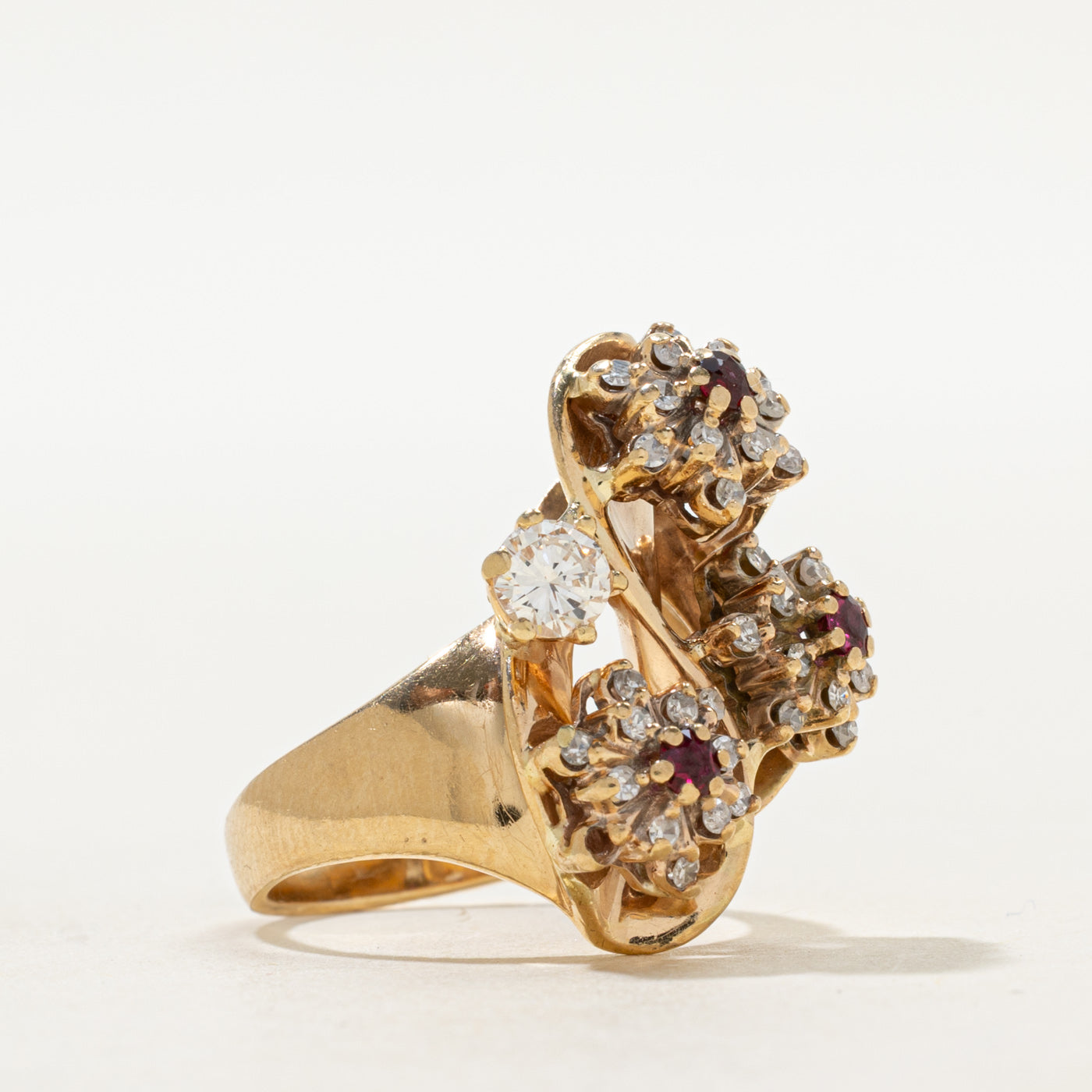 Ruby & Diamond Cluster Flower Cocktail Ring | 0.16ctw, 0.42ctw | SZ 5.25