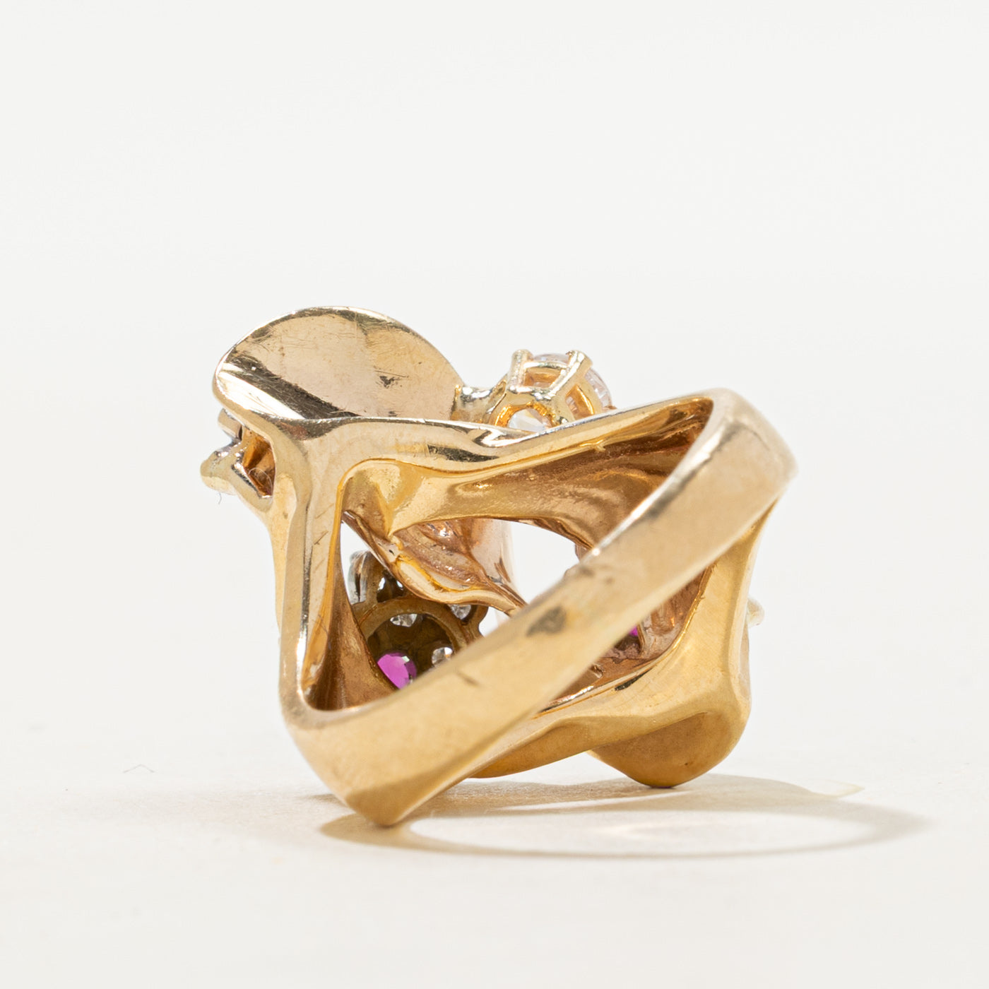 Ruby & Diamond Cluster Flower Cocktail Ring | 0.16ctw, 0.42ctw | SZ 5.25