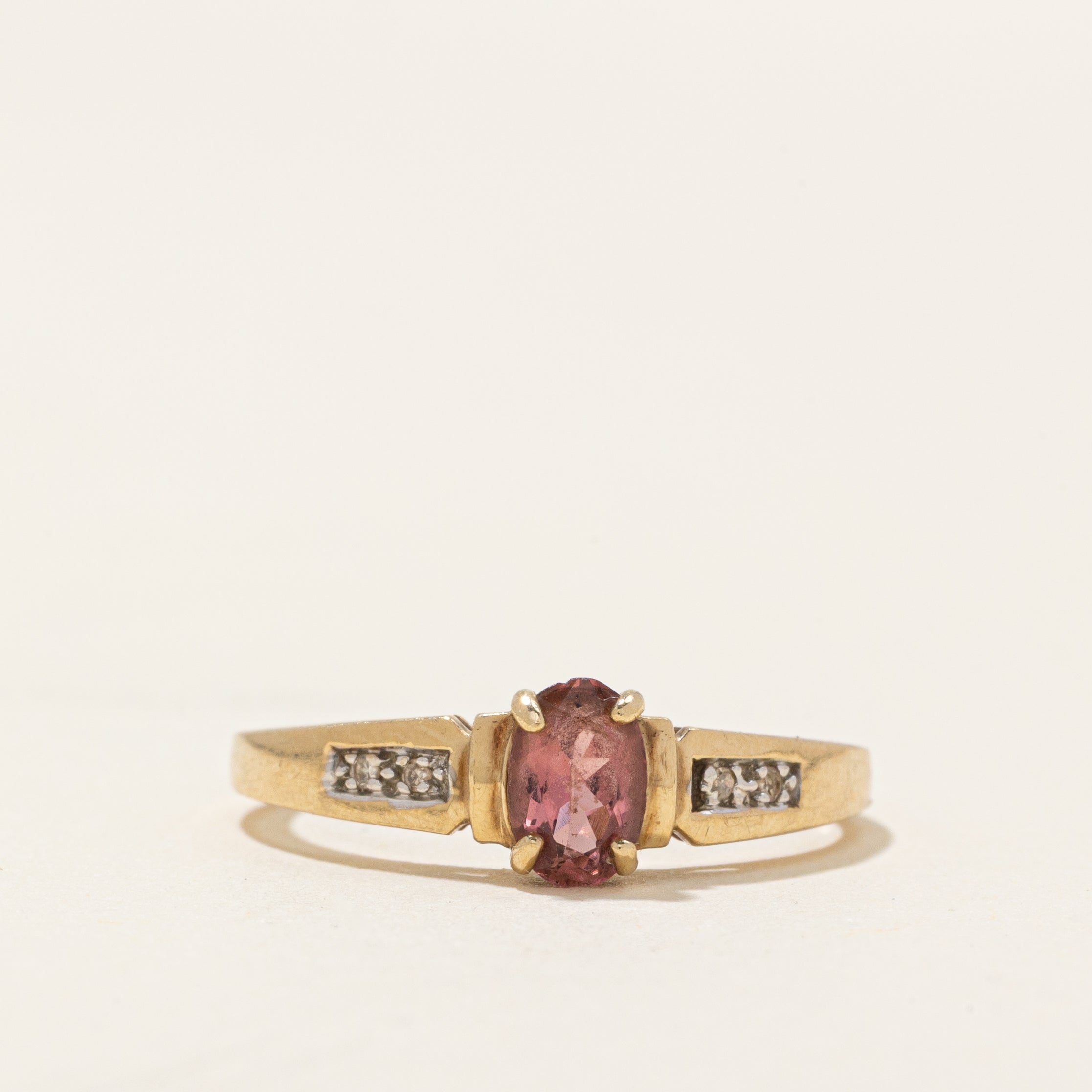 Oval Cut Tourmaline & Diamond Accented Ring | 0.40ct, 0.02ctw | SZ 6.5