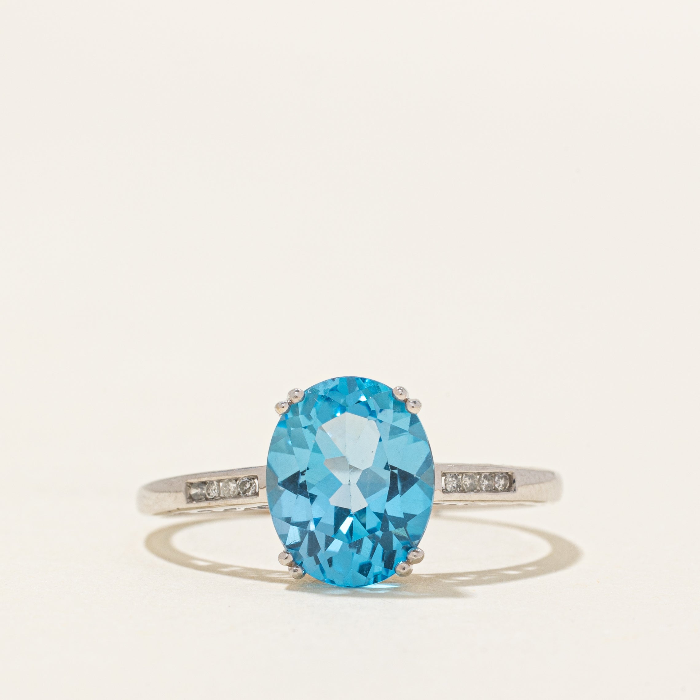 Blue Topaz & Diamond Cocktail Ring | 3.20ct, 0.04ctw | SZ 9