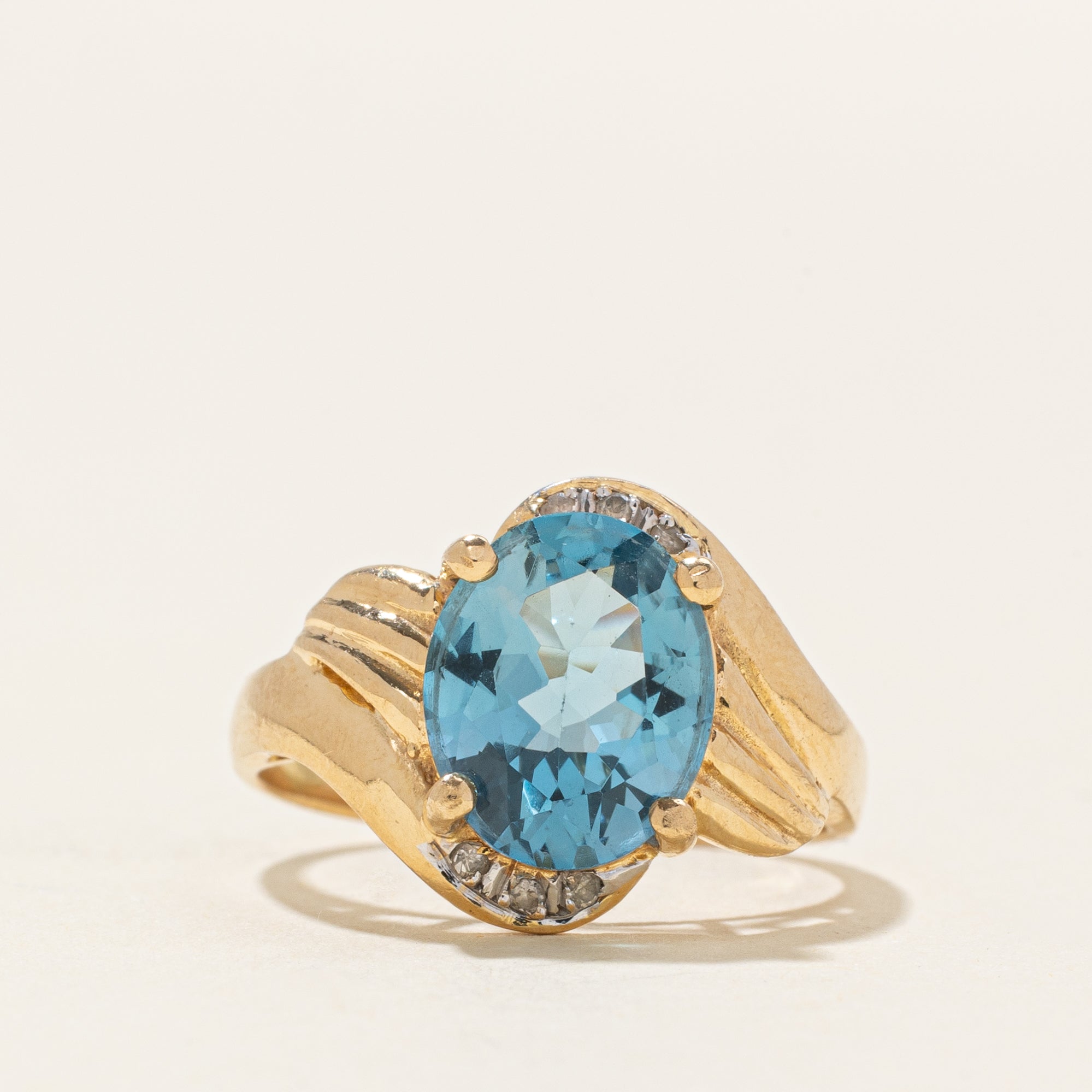 Oval Cut Blue Topaz & Diamond Bypass Ring | 2.90ct, 0.03ctw | SZ 6