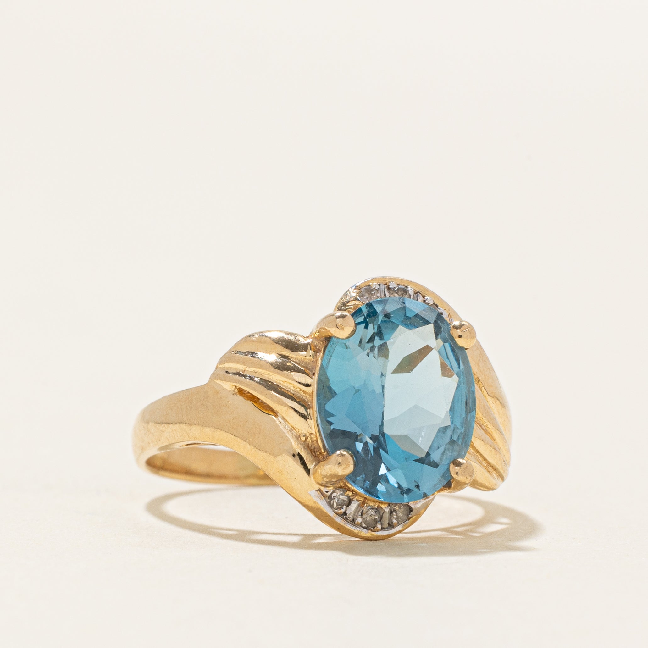 Oval Cut Blue Topaz & Diamond Bypass Ring | 2.90ct, 0.03ctw | SZ 6