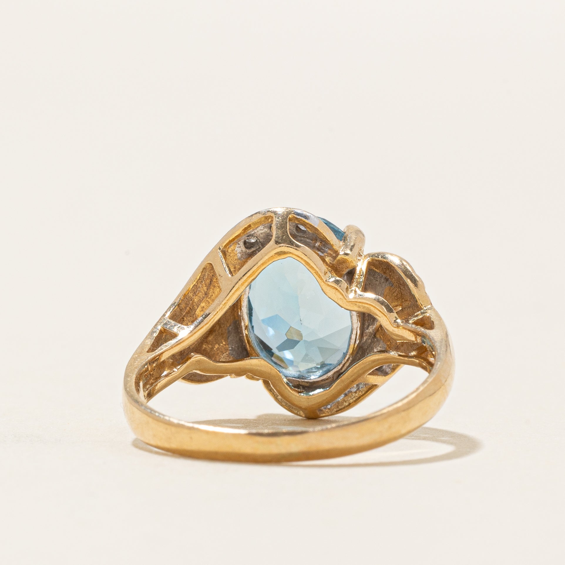 Oval Cut Blue Topaz & Diamond Bypass Ring | 2.90ct, 0.03ctw | SZ 6