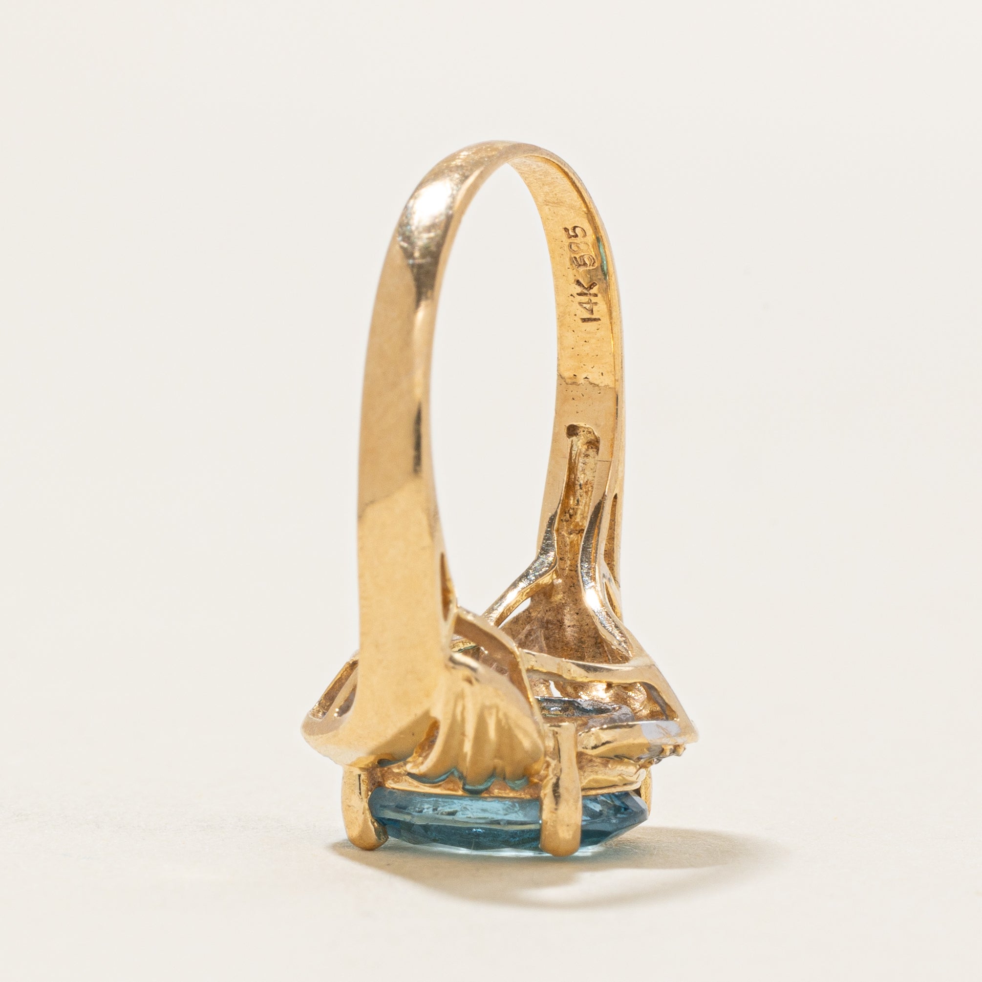 Oval Cut Blue Topaz & Diamond Bypass Ring | 2.90ct, 0.03ctw | SZ 6