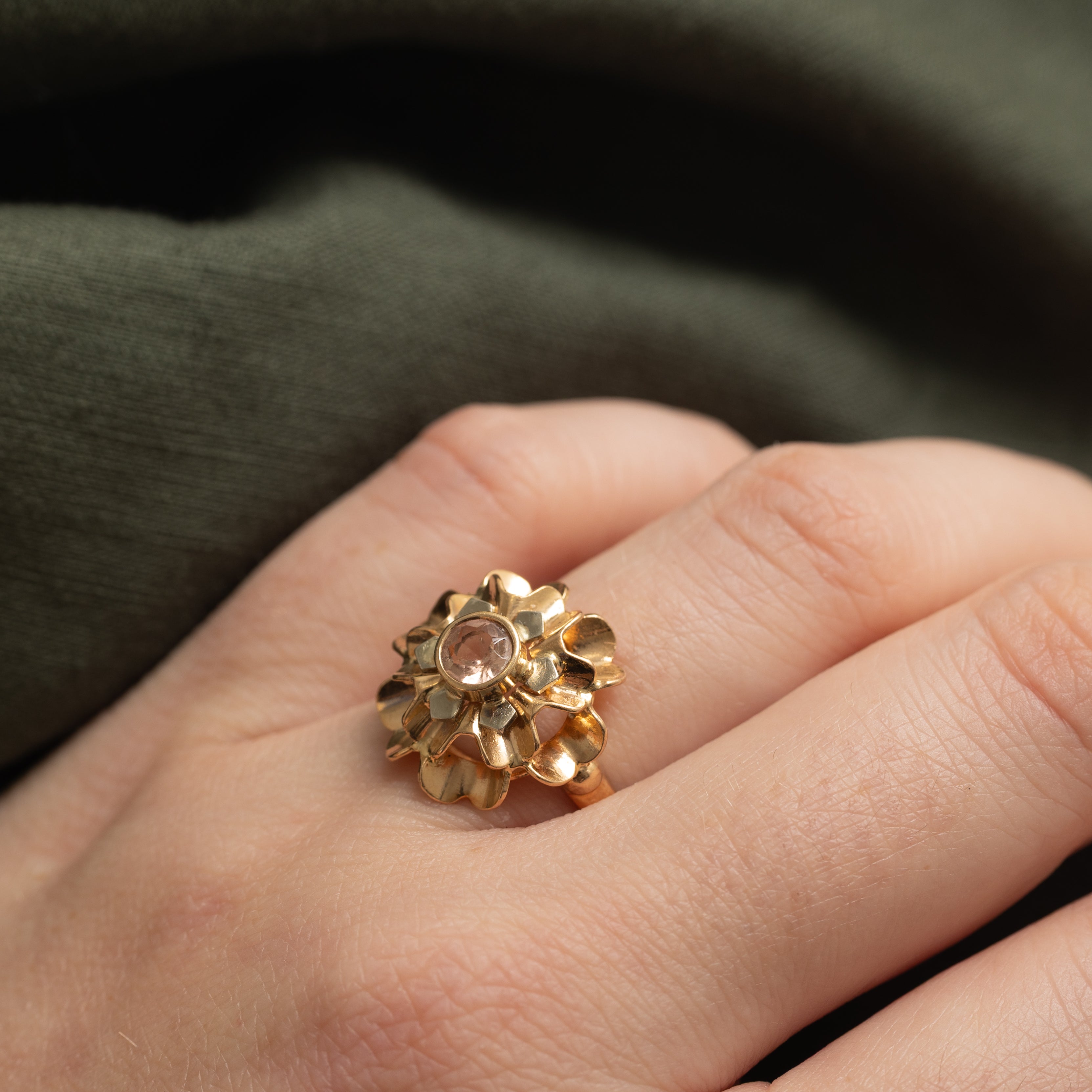 18k Solitaire Imperial Topaz Floral Cocktail Ring | 0.46ct | SZ 7.25