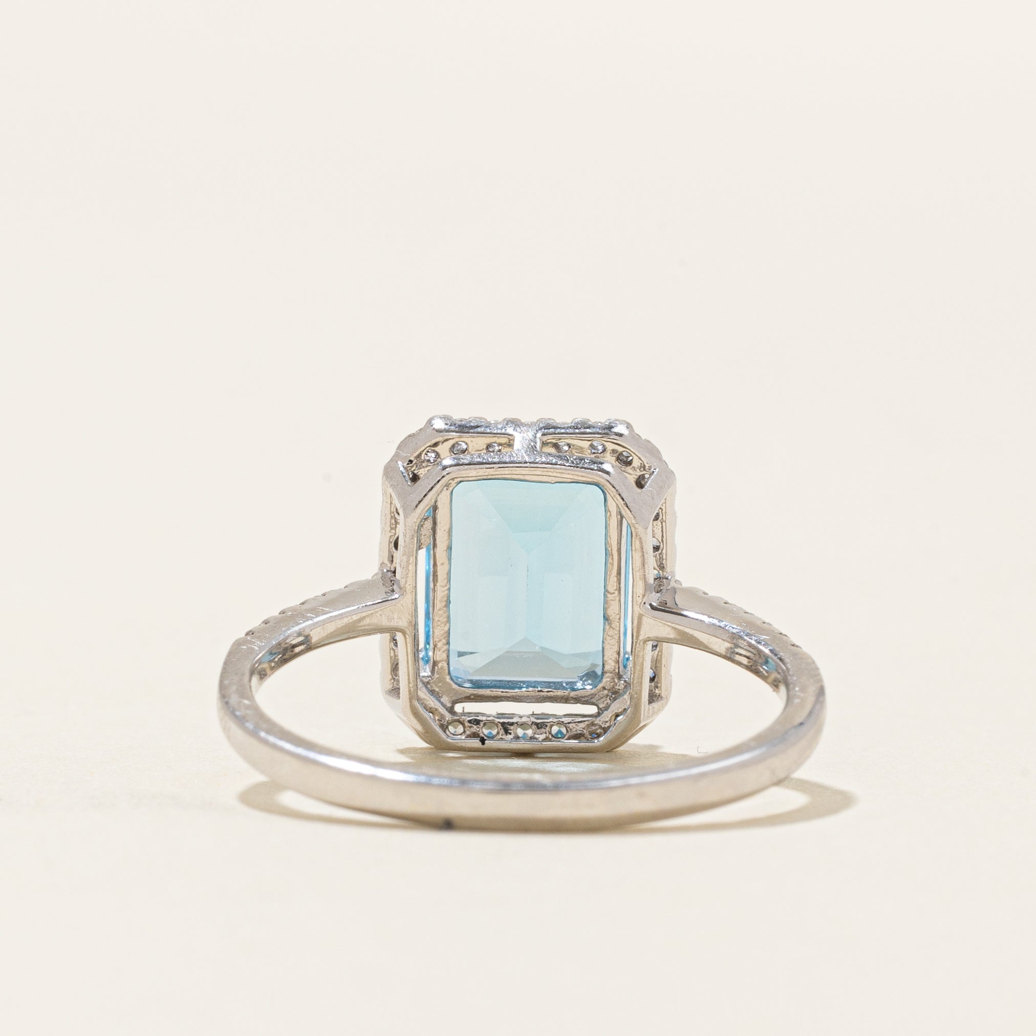 White Gold Blue Topaz & Zircon Halo Ring | 2.80ctw | SZ 7