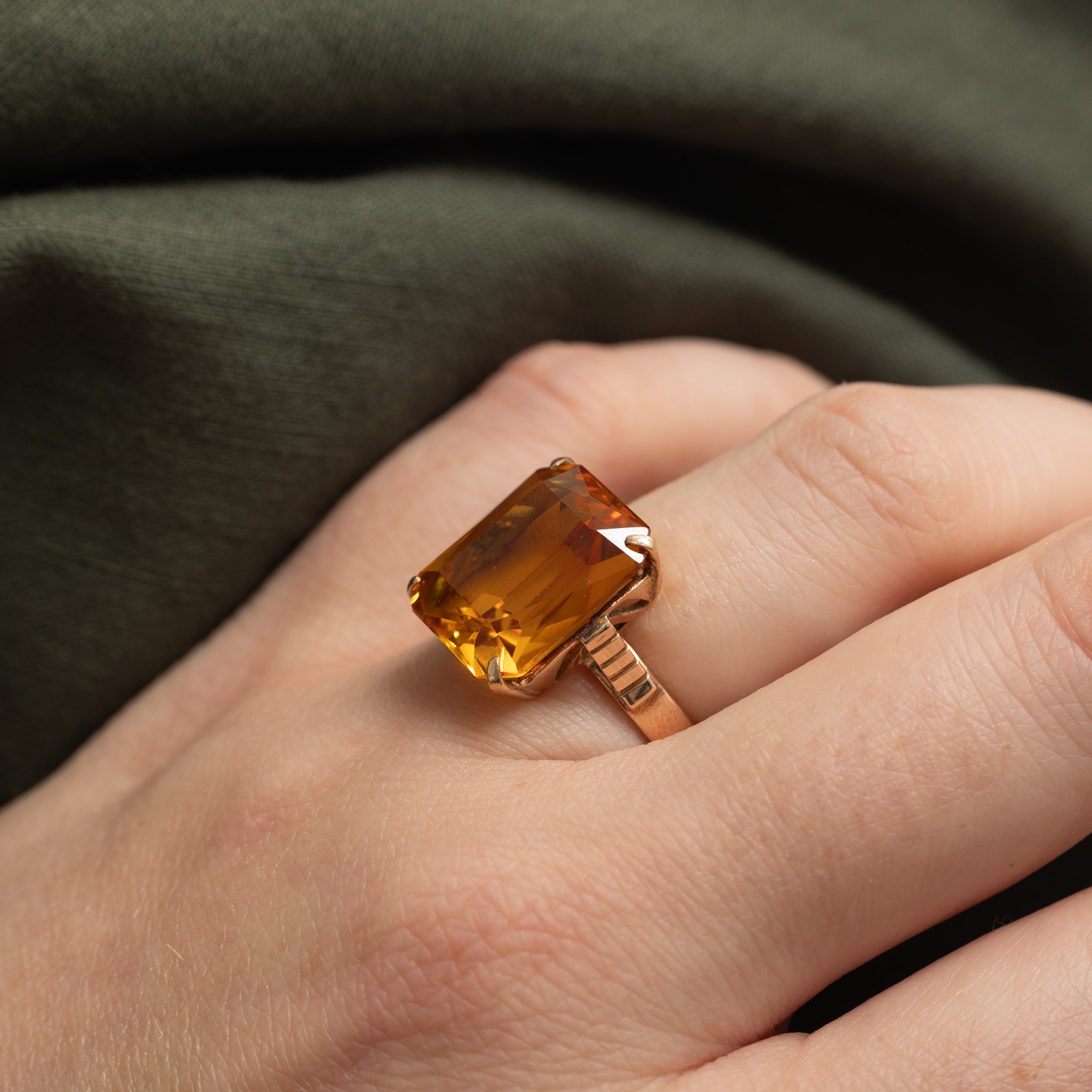 Radiant Cut Synthetic Orange Sapphire Cocktail Ring | 13.00ct | SZ 5