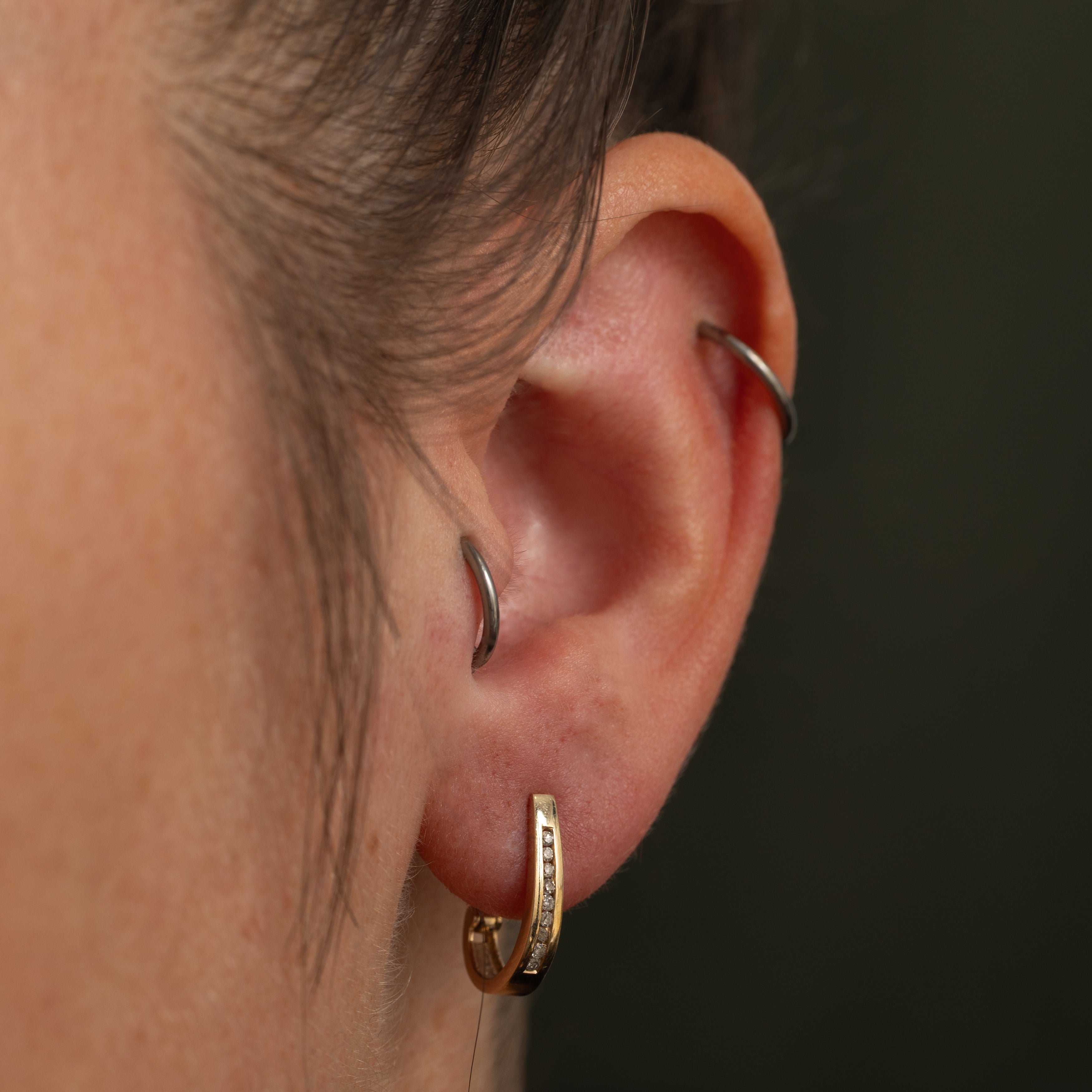 Channel Set Diamond Half Hoop Earrings