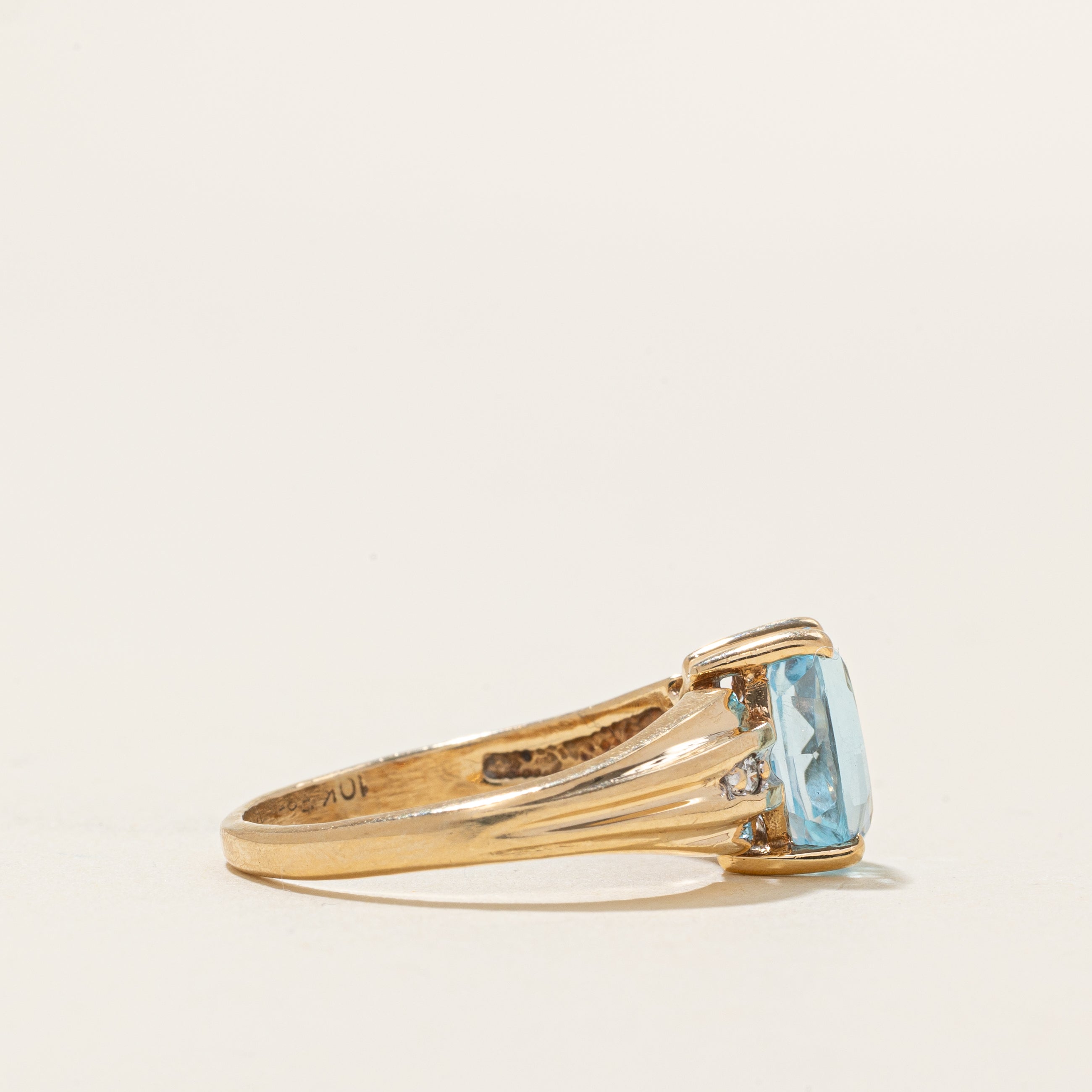 Blue Topaz & Diamond Accented Grooved Ring | 2.50ct, 0.04ctw | SZ 7.25