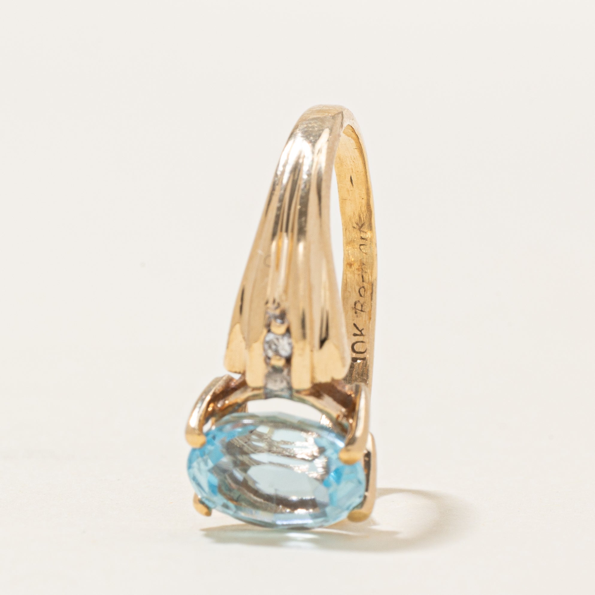 Blue Topaz & Diamond Accented Grooved Ring | 2.50ct, 0.04ctw | SZ 7.25