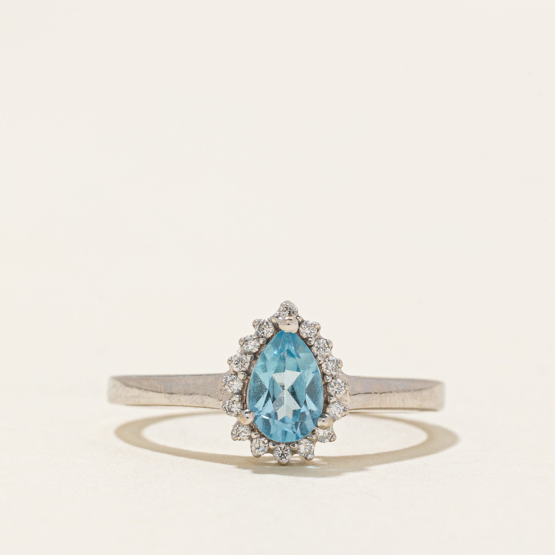 18k Pear Cut Blue Topaz & Diamond Halo Ring | 0.44ct | SZ 5