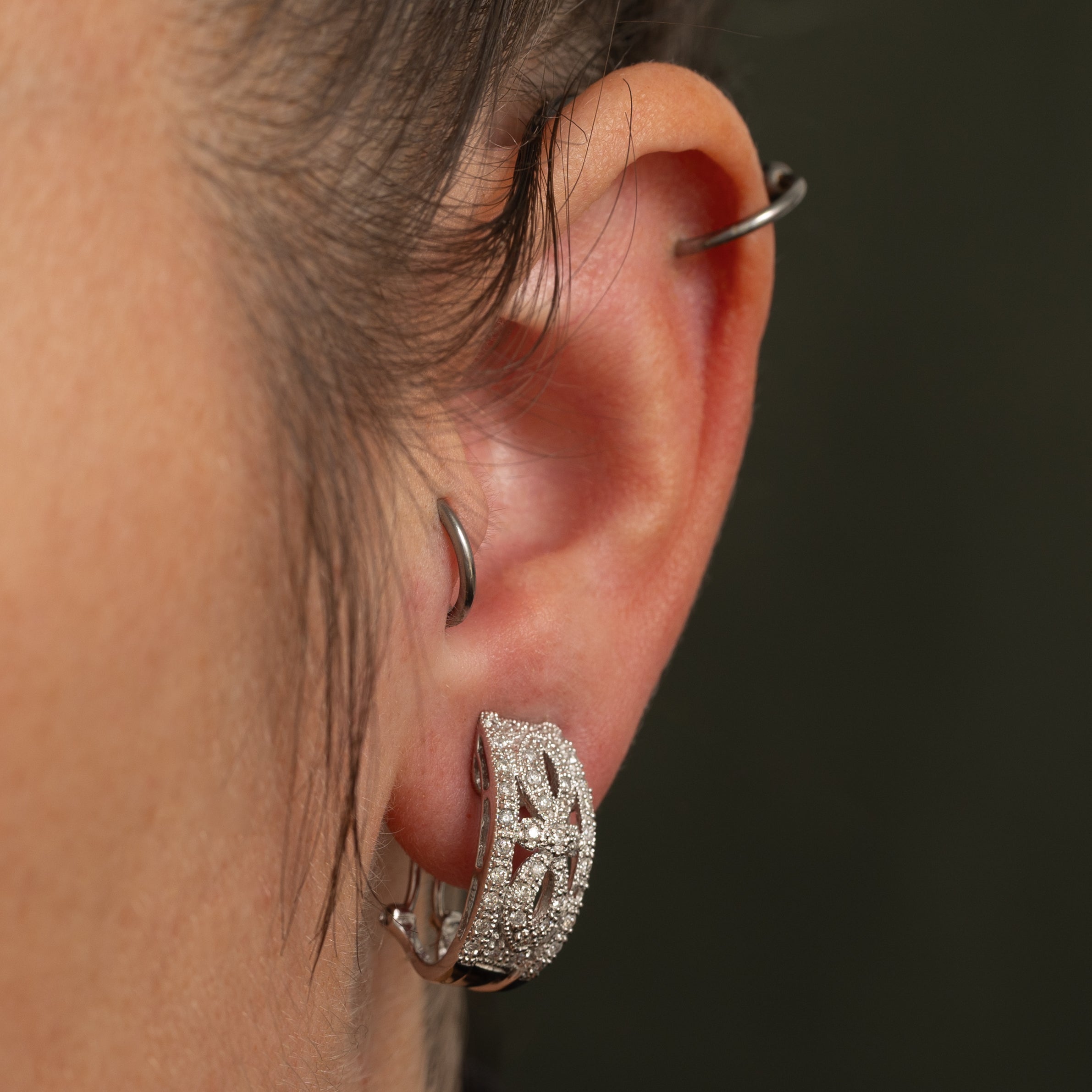 Pave Set Diamond Half Hoop Earrings