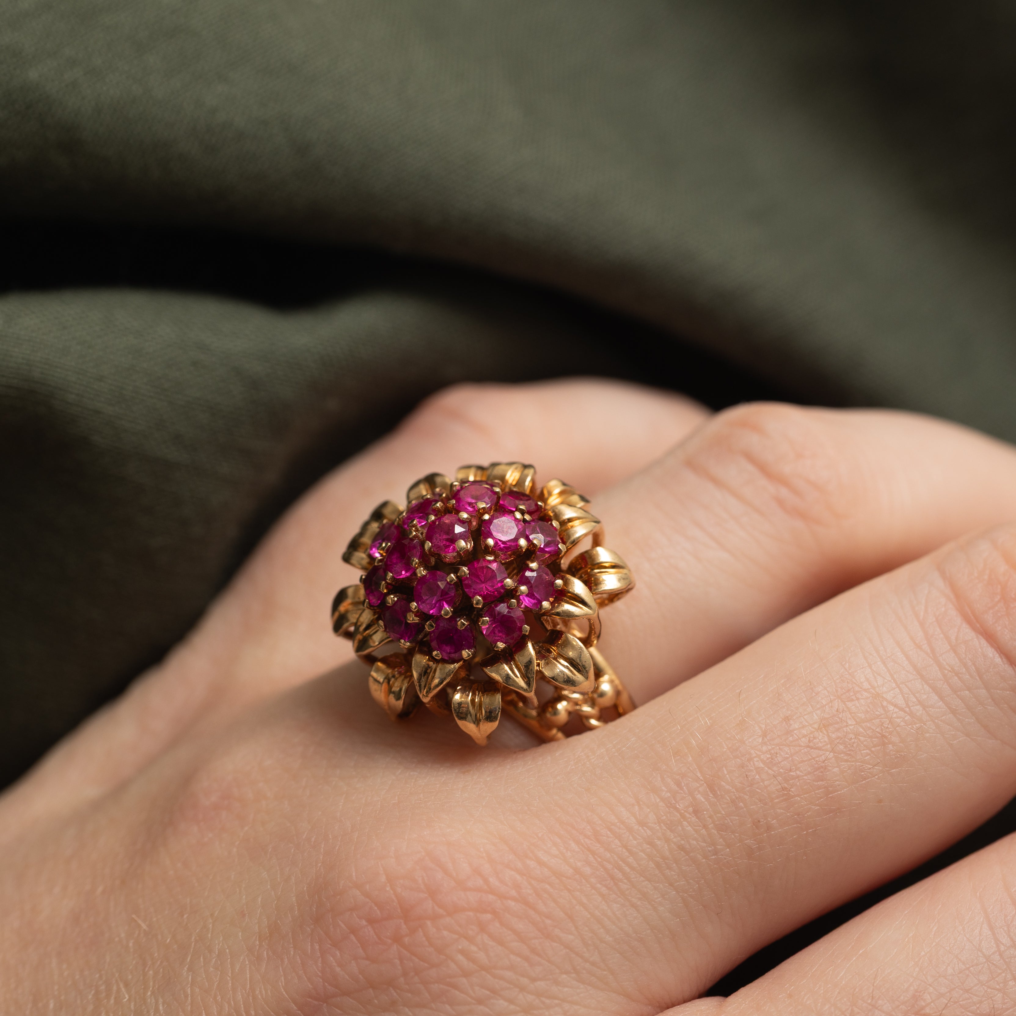 Synthetic Ruby Cluster Sunflower Cocktail Ring | 2.00ctw | SZ 8