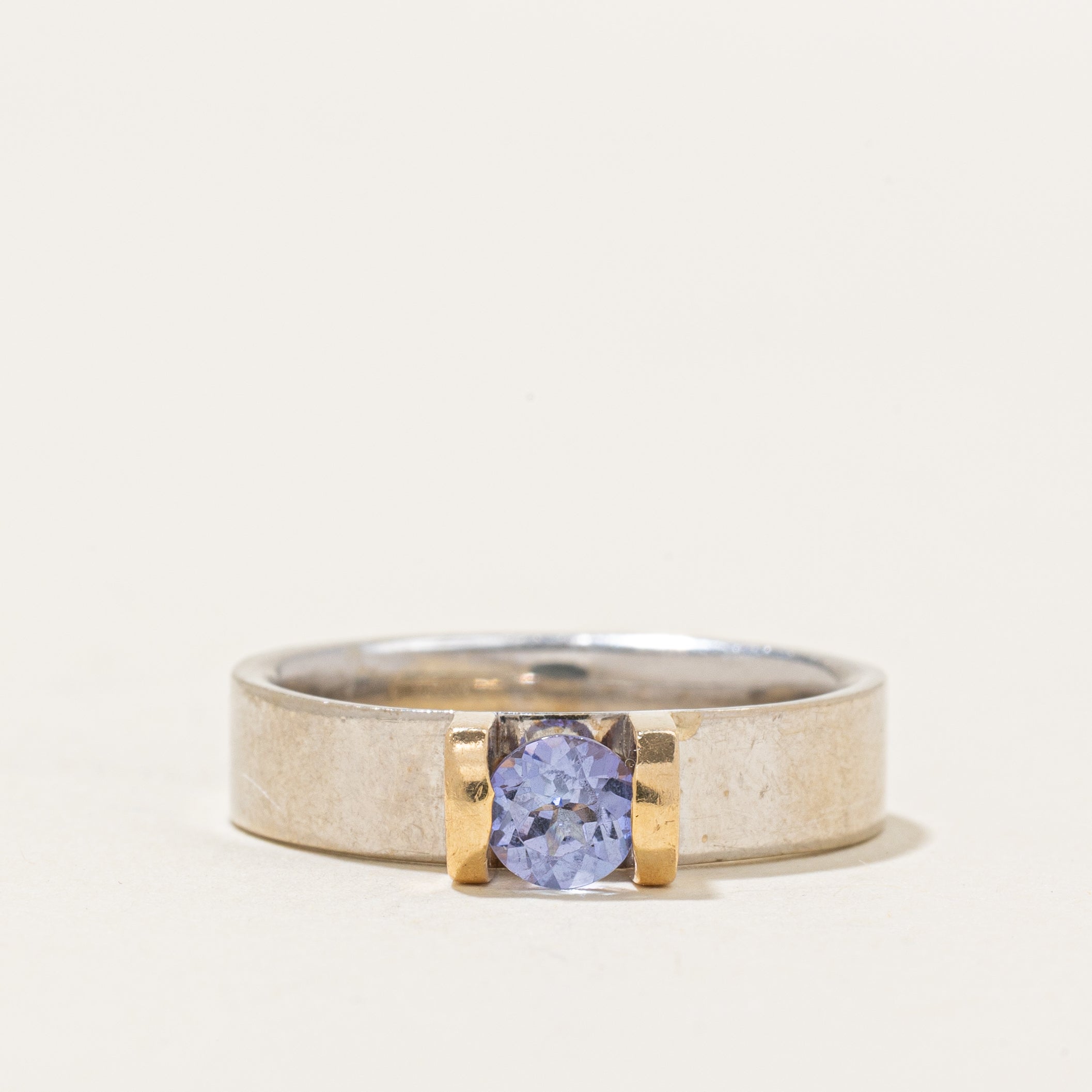 Two Tone Tension Set Tanzanite Ring | 0.44ct | SZ 7