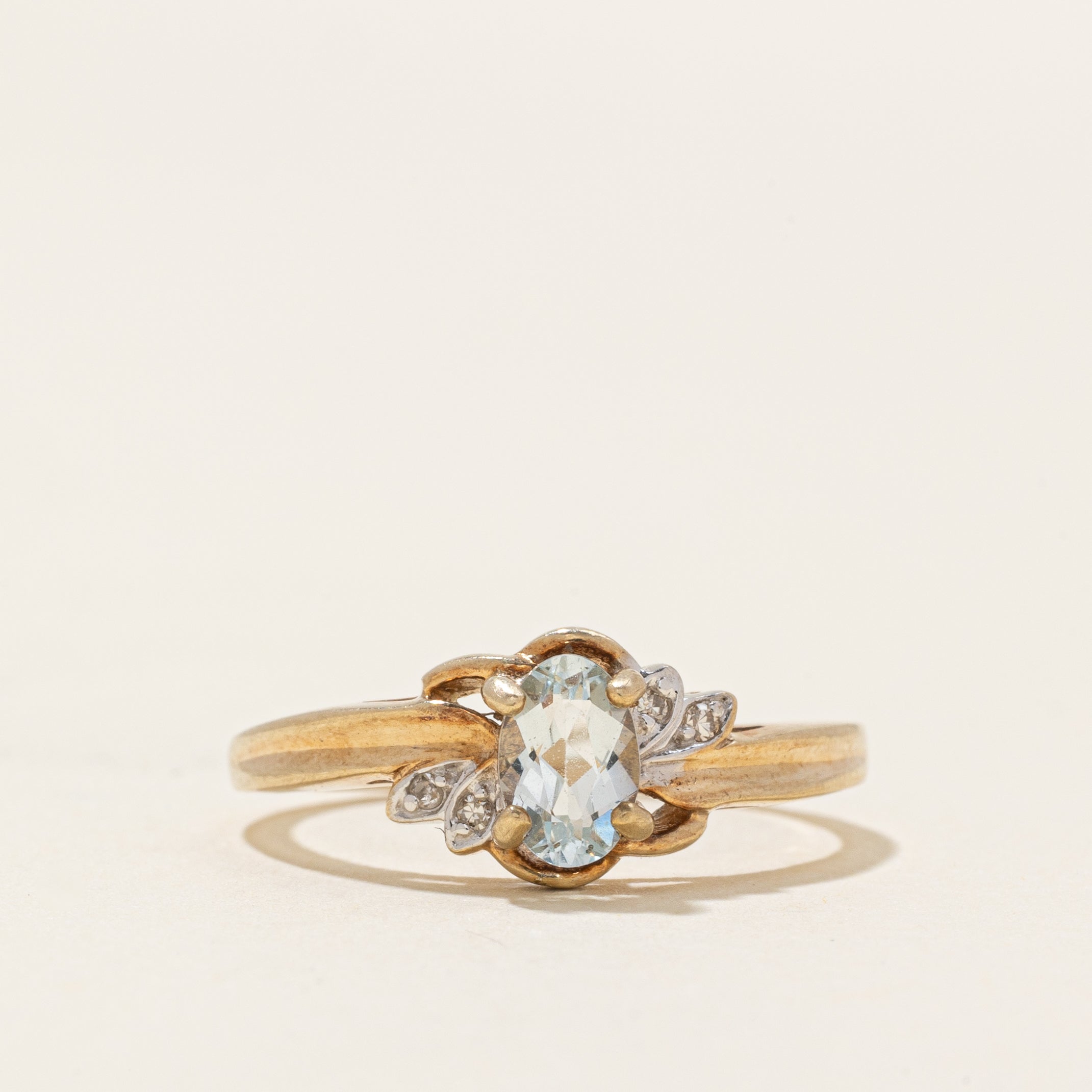Oval Cut Aquamarine & Diamond Accented Ring | 0.32ct, 0.02ctw | SZ 6