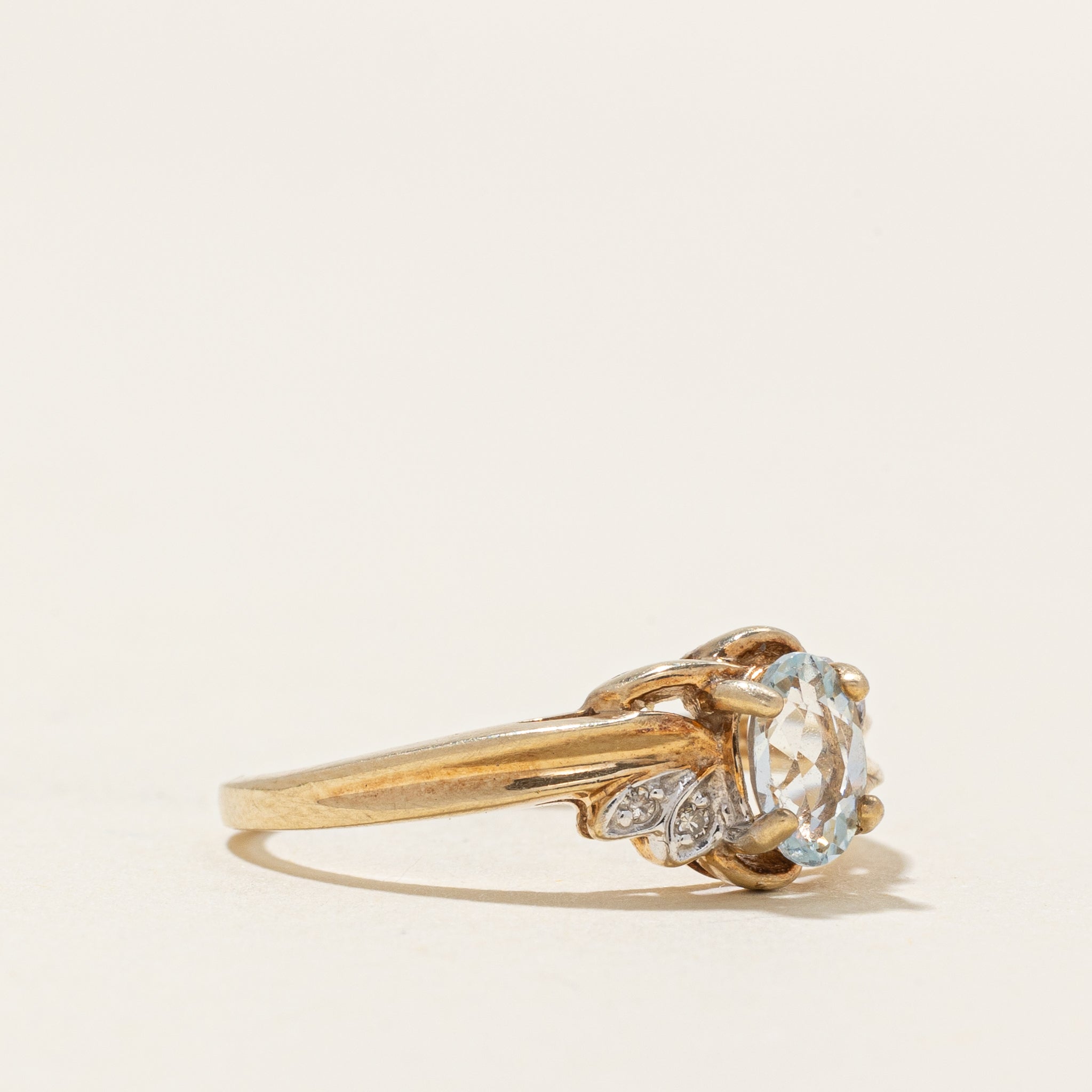 Oval Cut Aquamarine & Diamond Accented Ring | 0.32ct, 0.02ctw | SZ 6