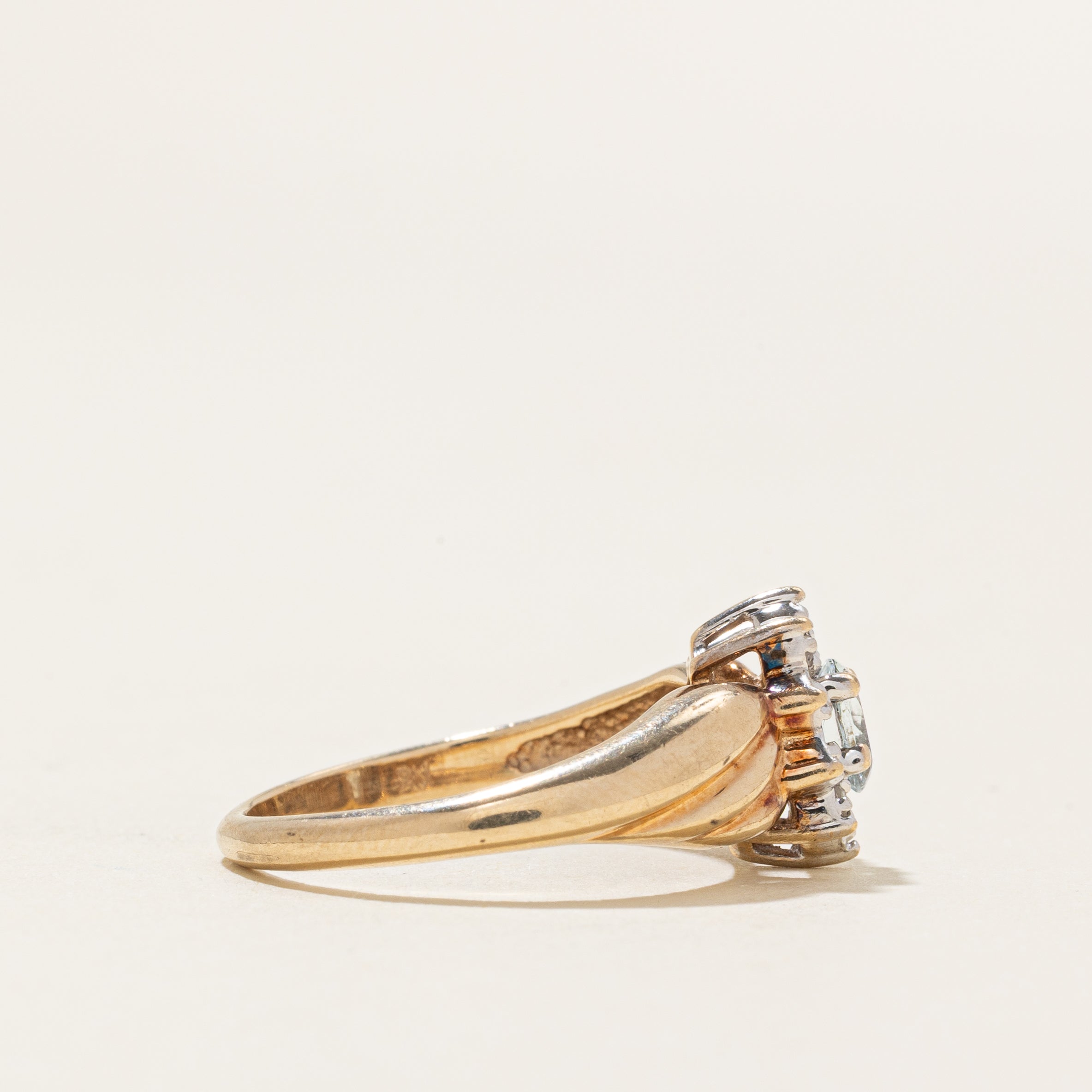 Aquamarine & Diamond Petal Croissant Ring | 0.14ct, 0.05ctw | SZ 5.75