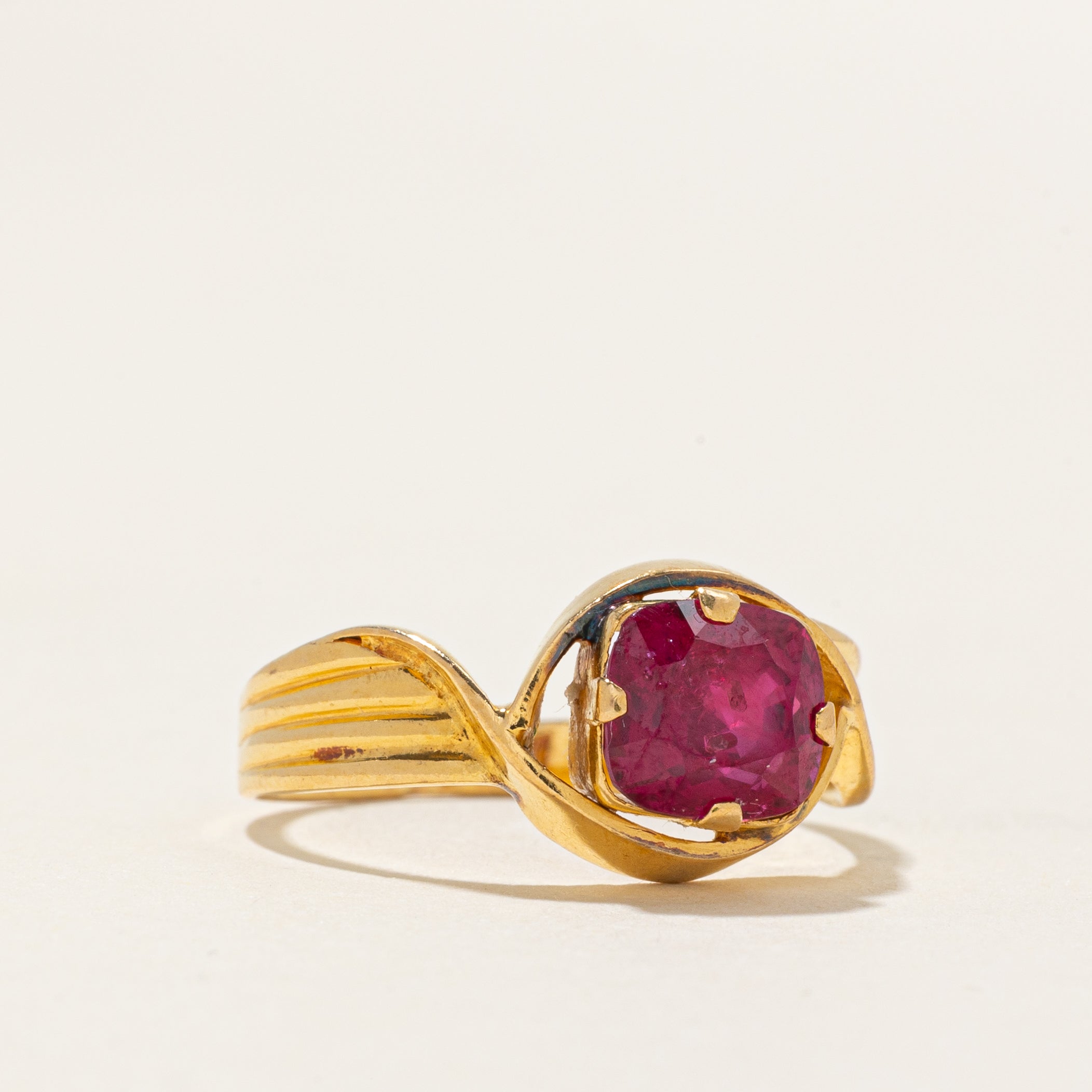 20k Solitaire Cushion Cut Ruby Bypass Ring | 2.20ct | SZ 7.25