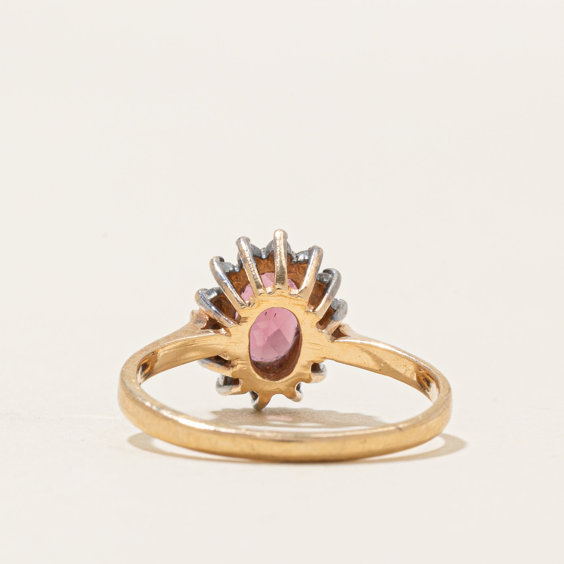 Oval Cut Rhodolite Garnet & Diamond Petal Halo Ring | 1.00ct, 0.15ctw | SZ 6.5