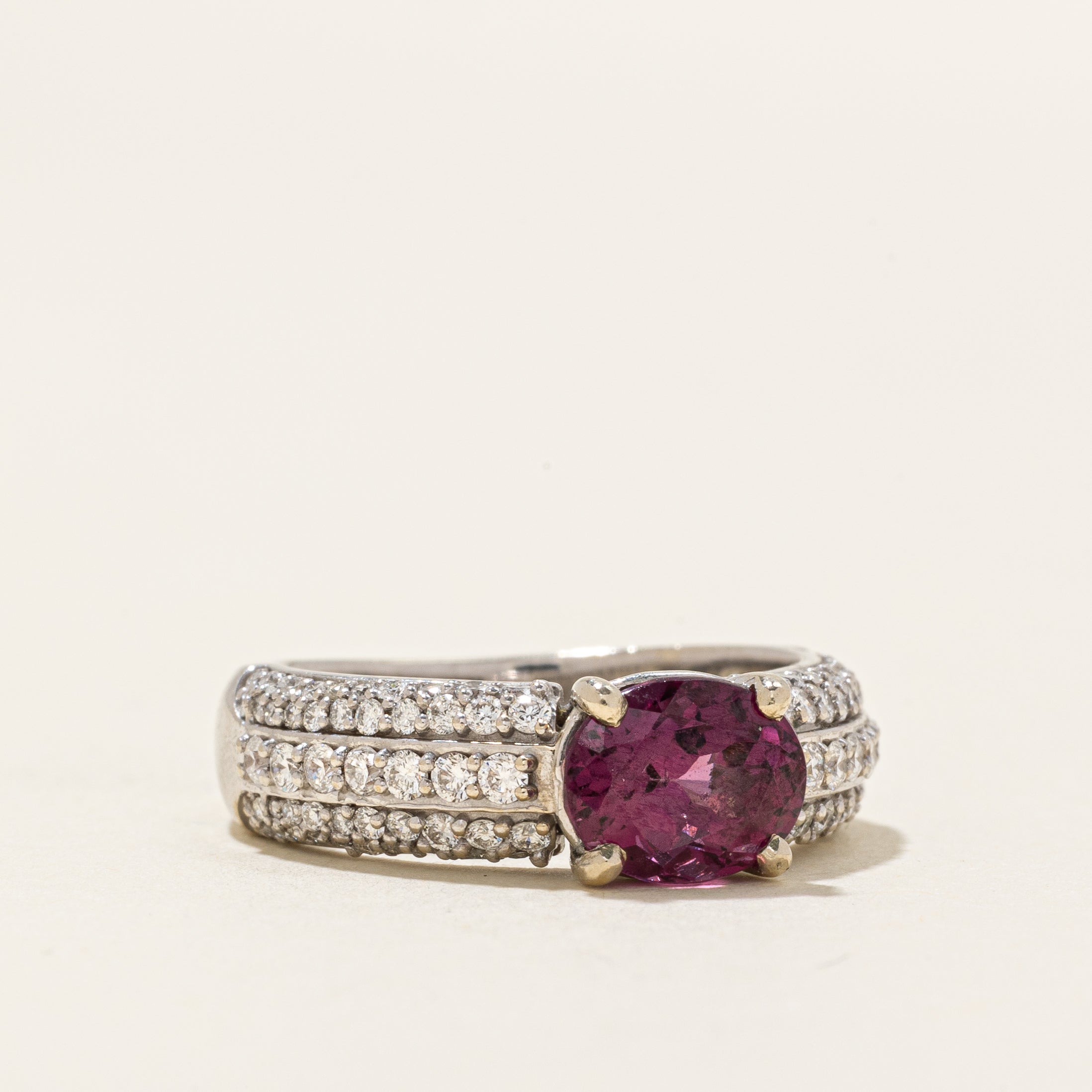 East West Rhodolite Garnet & Diamond Ring | 1.00ct, 0.87ctw | SZ 6