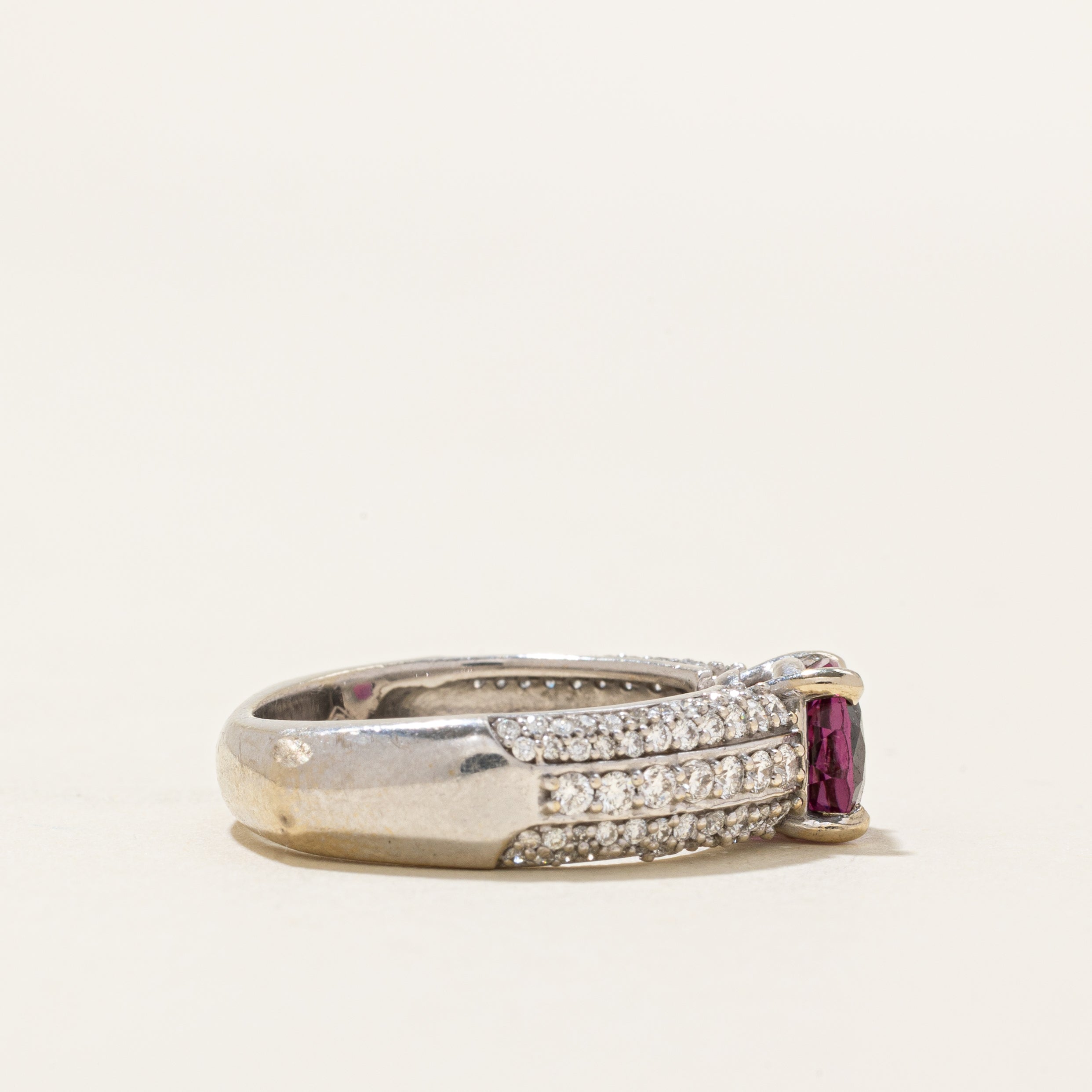 East West Rhodolite Garnet & Diamond Ring | 1.00ct, 0.87ctw | SZ 6