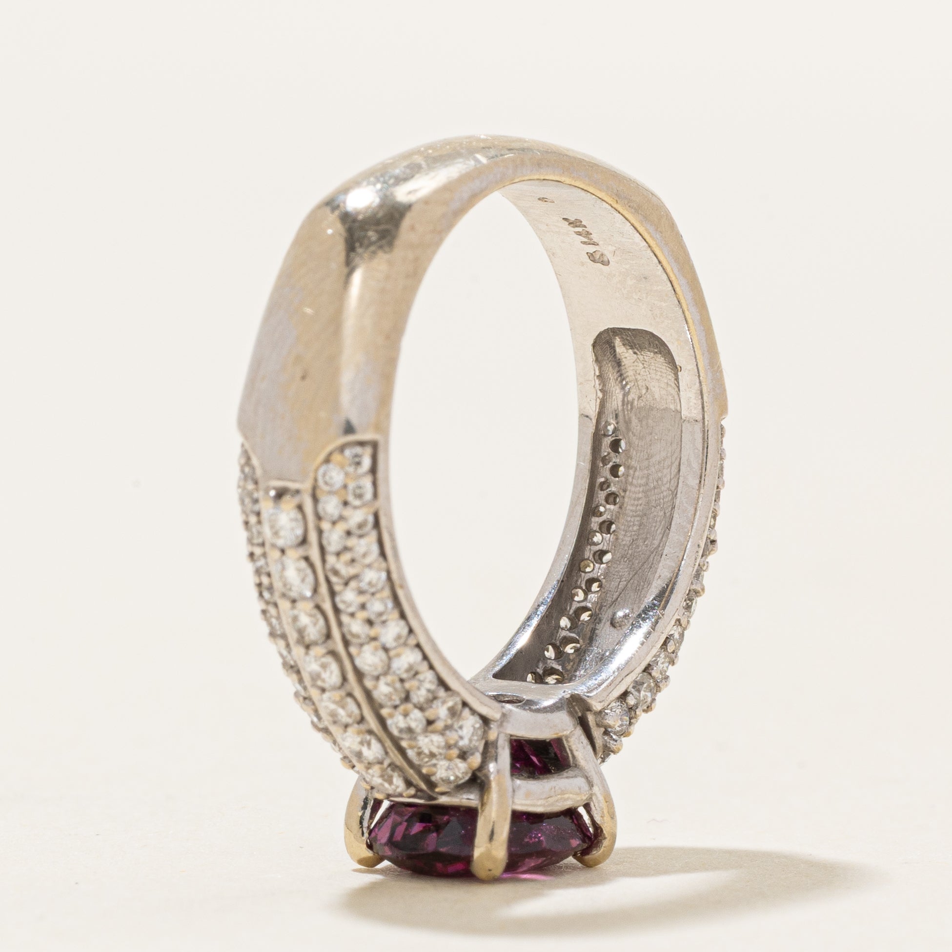 East West Rhodolite Garnet & Diamond Ring | 1.00ct, 0.87ctw | SZ 6