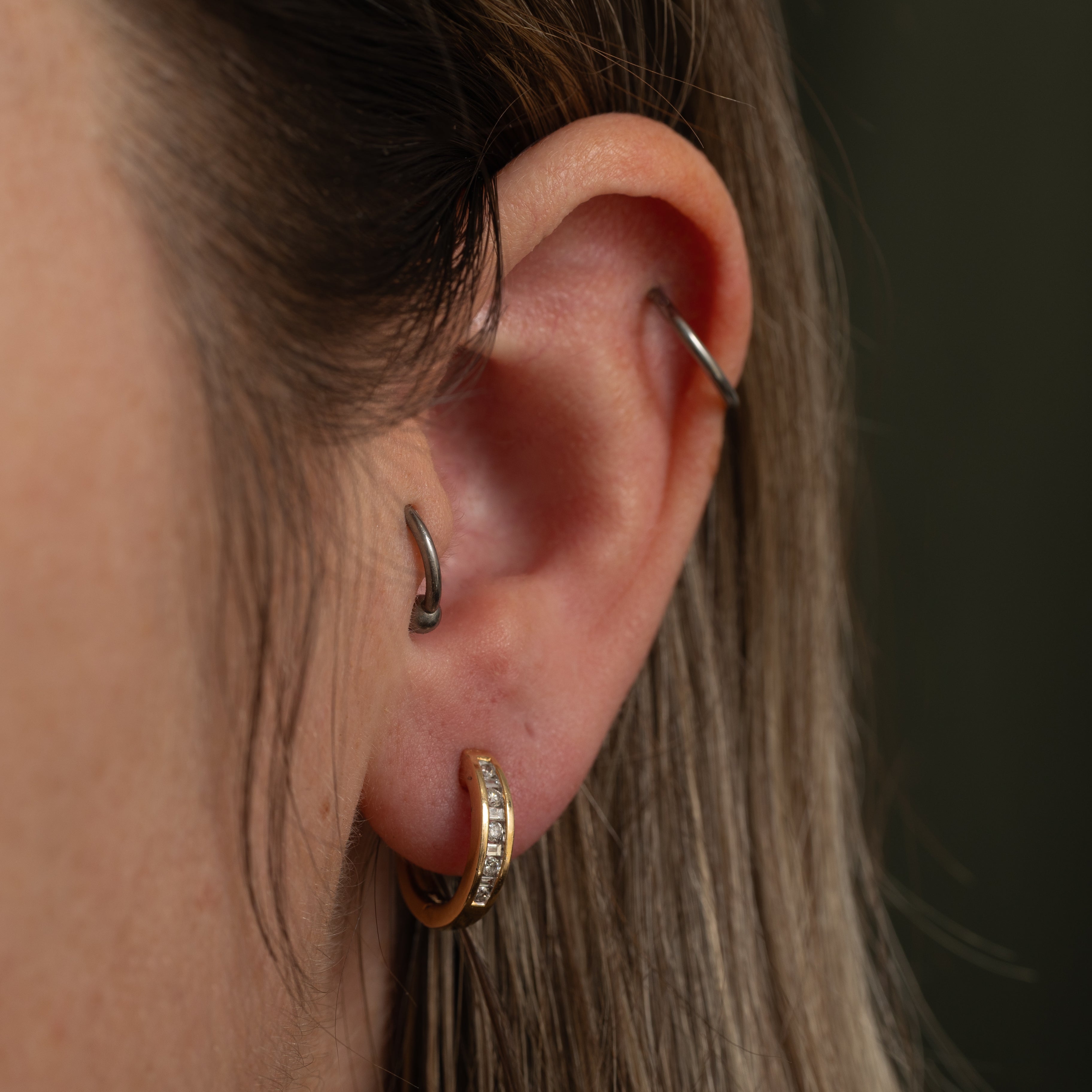 Channel Set Diamond Huggie Earrings