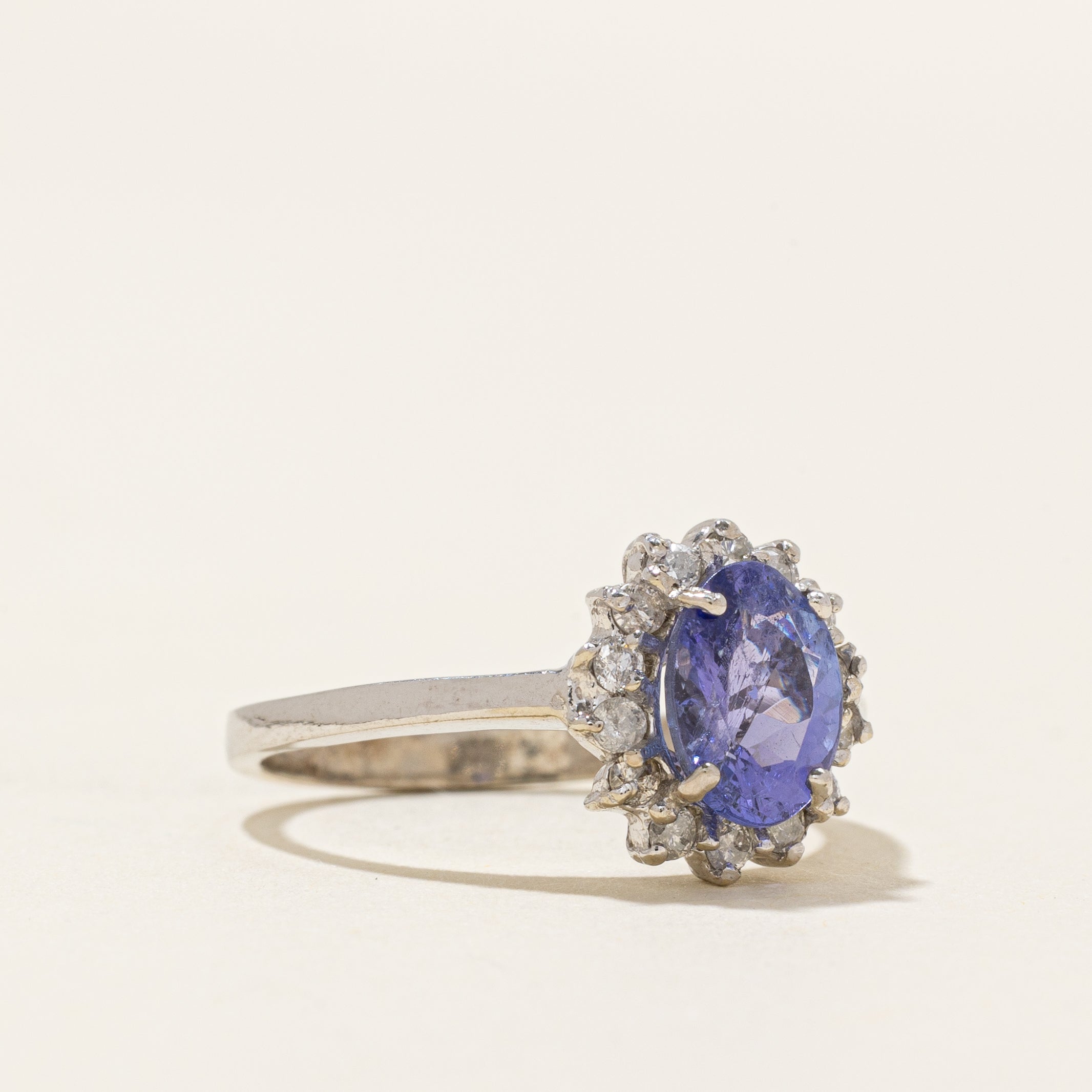 Oval Cut Tanzanite & Diamond Petal Halo Ring | 1.22ct, 0.28ctw | SZ 6.25