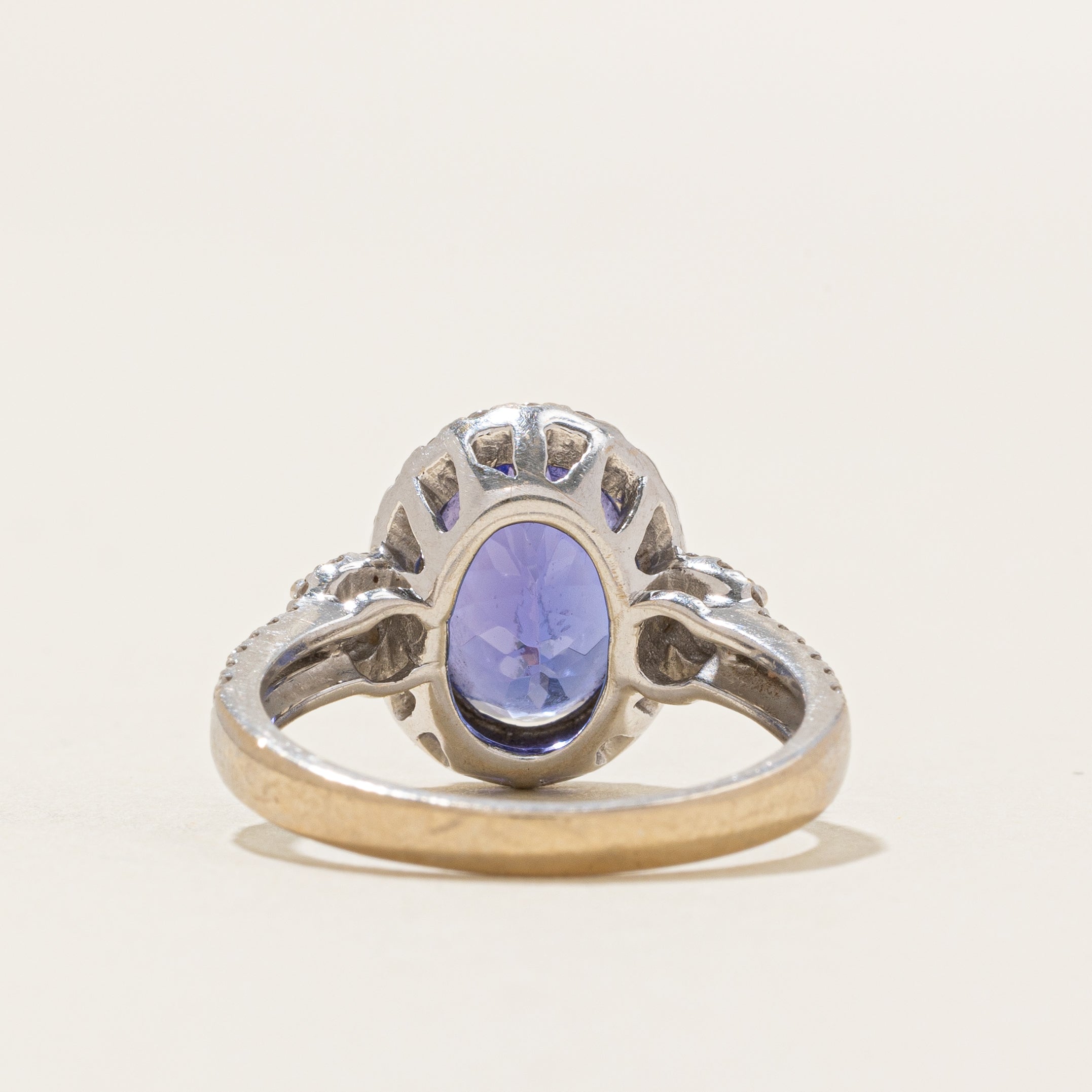 18k Oval Cut Tanzanite & Diamond Halo Ring | 3.93ct, 0.77ctw | SZ 7