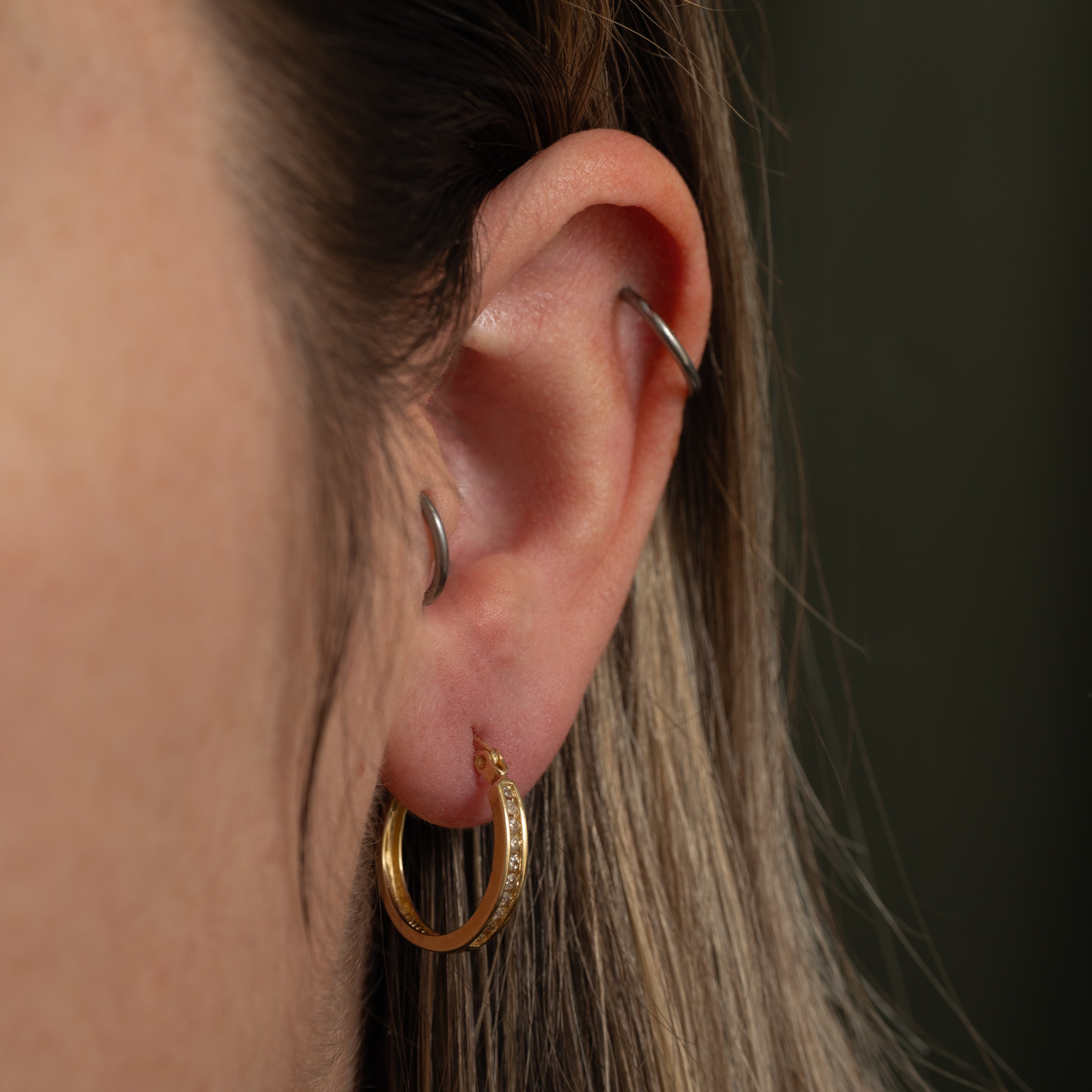 Yellow Gold Channel Set Diamond Hoop Earrings